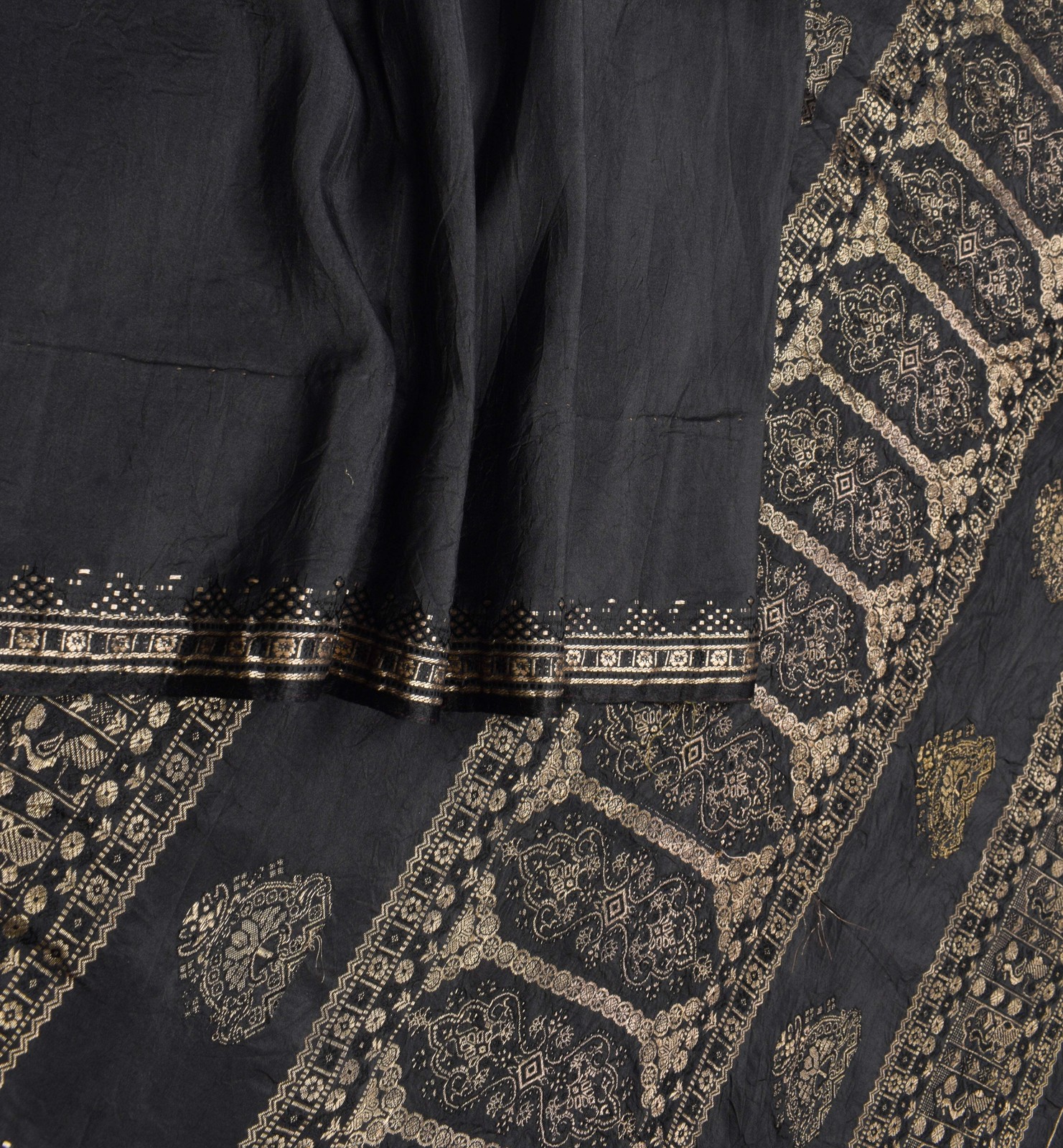 Sushila Vintage Black Zari Brocade Saree Pure Silk HEAVY Sari Craft Fabric