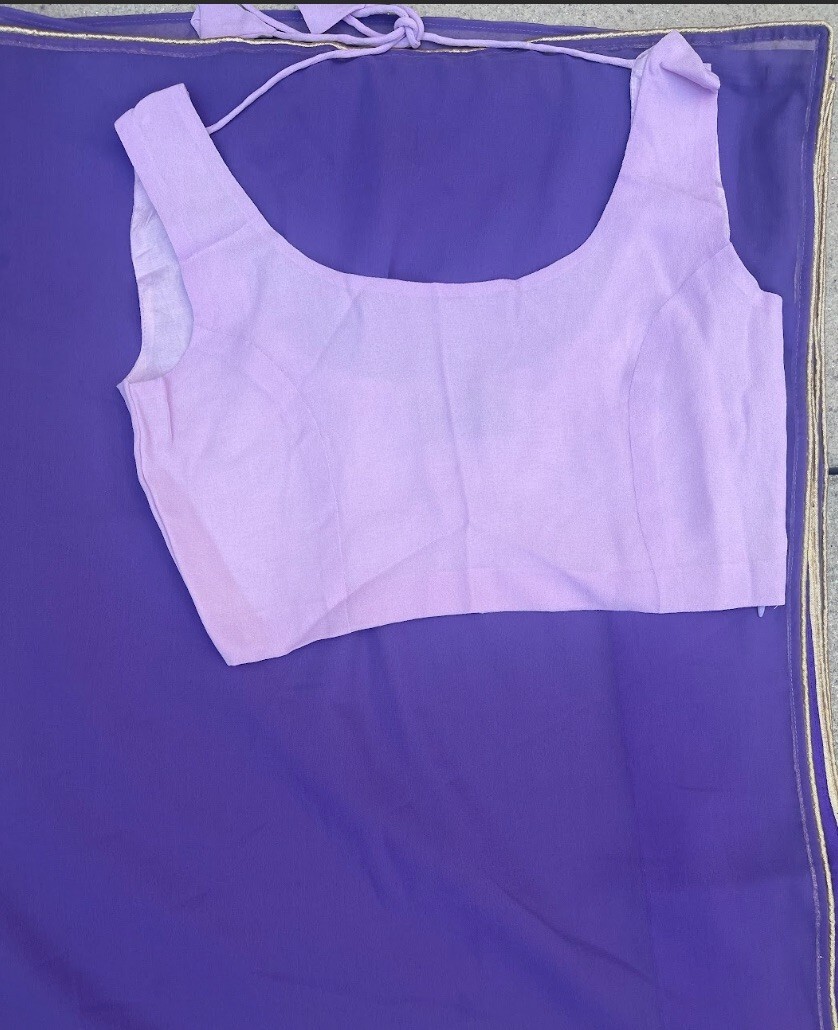 Purple Blouse and Sari Sample One-of-One Designed in NY 100% Silk