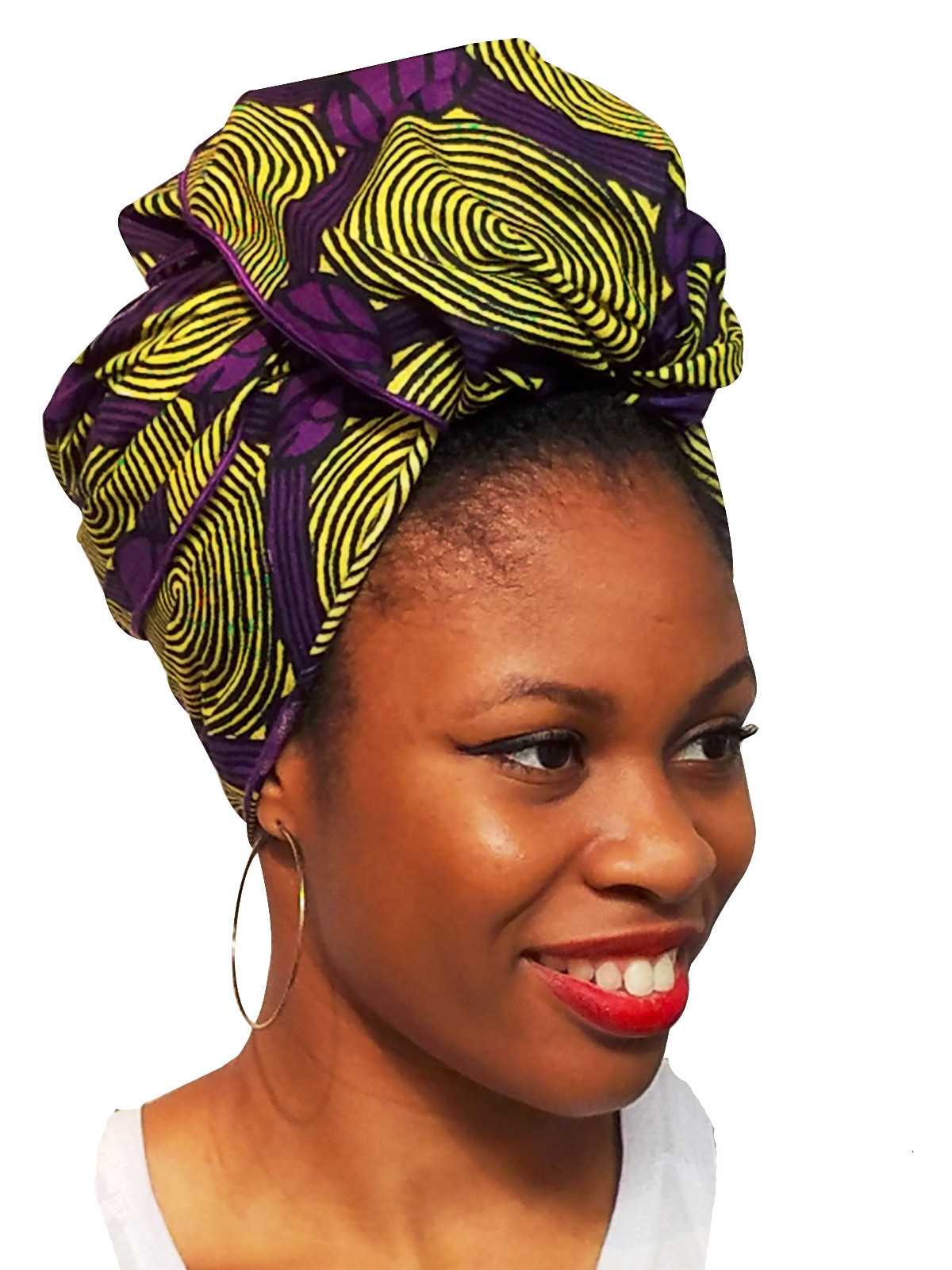 Yellow and Purple African Print Ankara Head wrap, Tie, scarf, DP3775