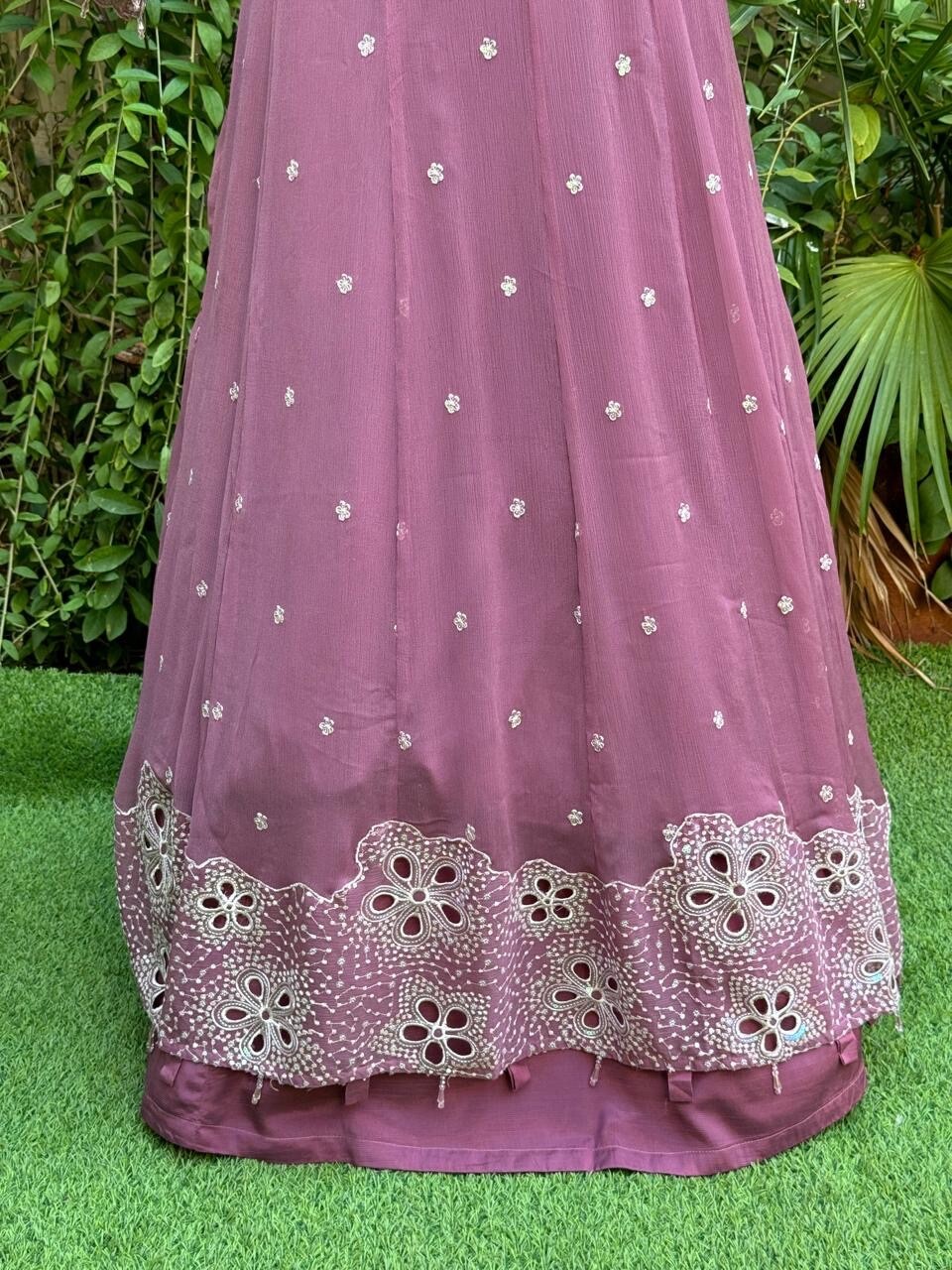 Pakistani Tea Pink Fancy Chiffon gown Dress with embroidery, Squins work,XL