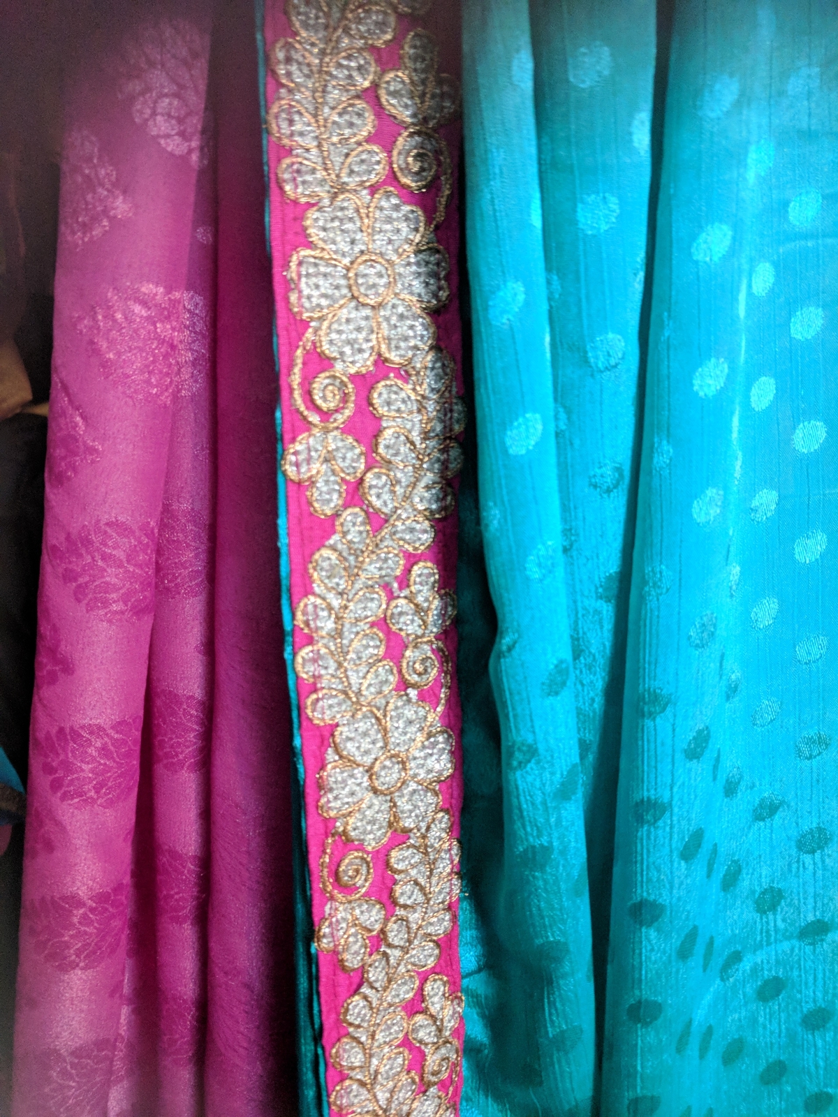 Blue and pink half and half saree