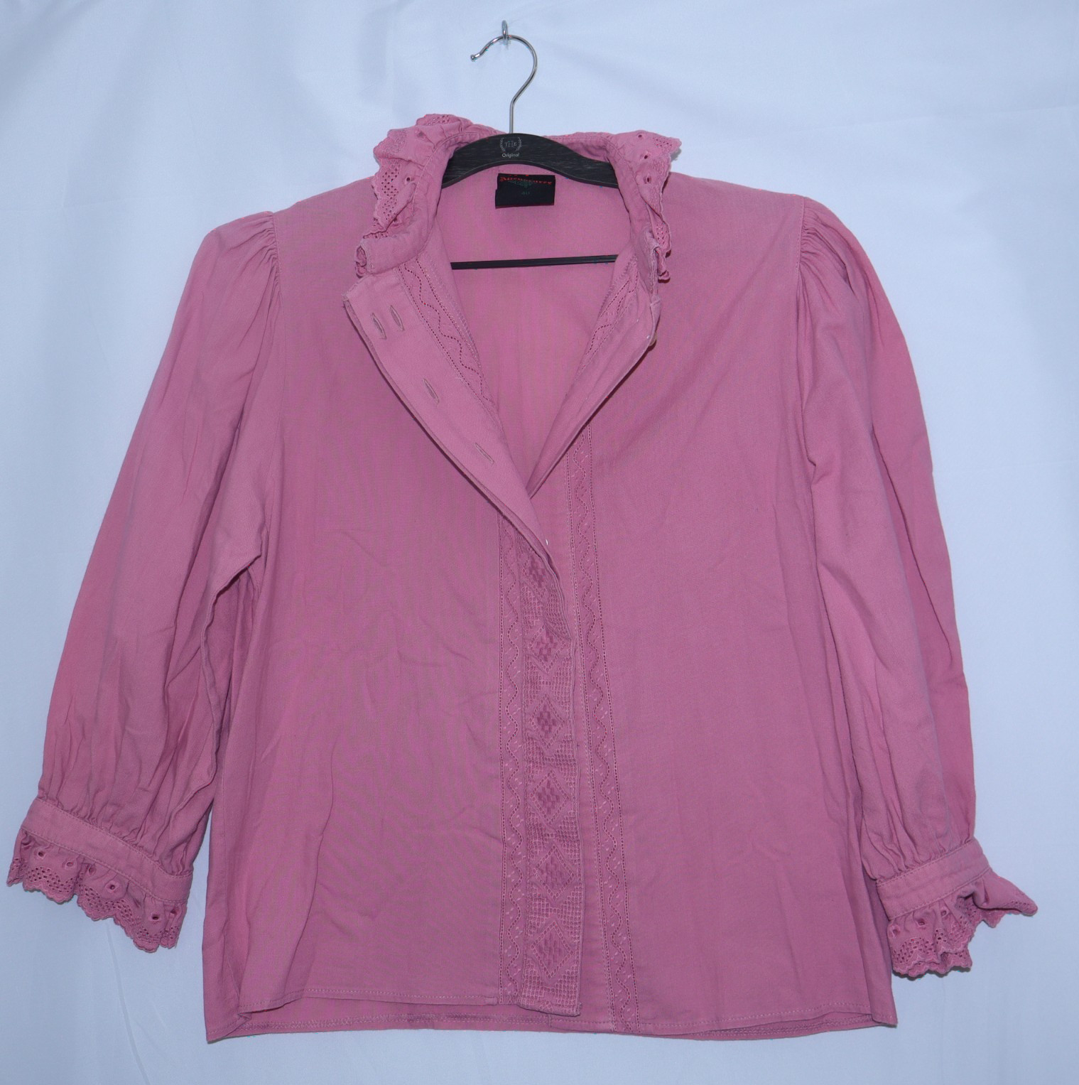 Altenbeurer Women’s Pink Button Front Blouse 3/4 Sleeve Lace Trim Size 40