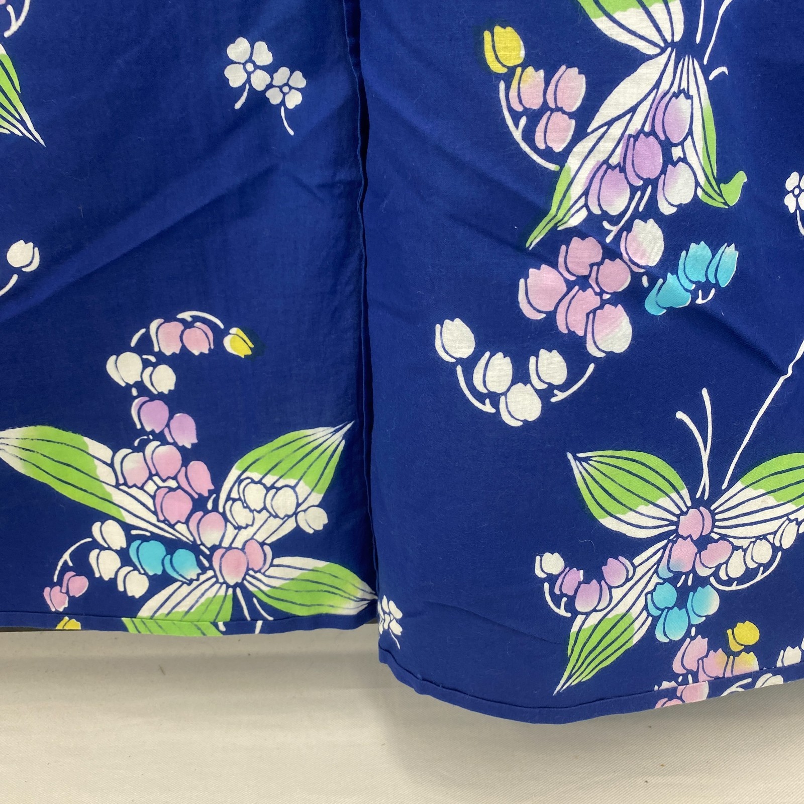 Japanese Vintage Kimono Yukata Cotton Blue No Lining Traditional Length 60 in