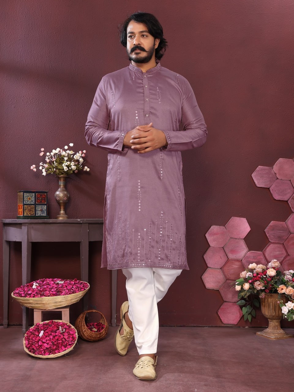 Men’s Ethnic Kurta Pajama Set Ready to Wear Soft Cotton Bottom Designer Finish