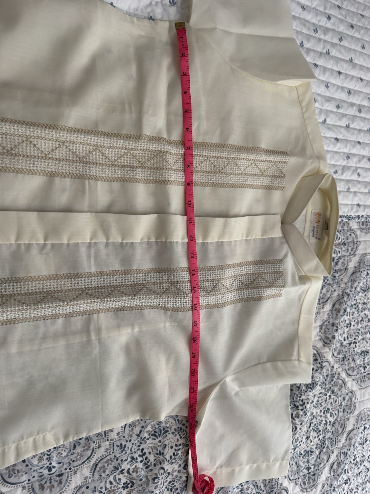 Cream Men’s Barong-Style Shirt with Embroidered Front