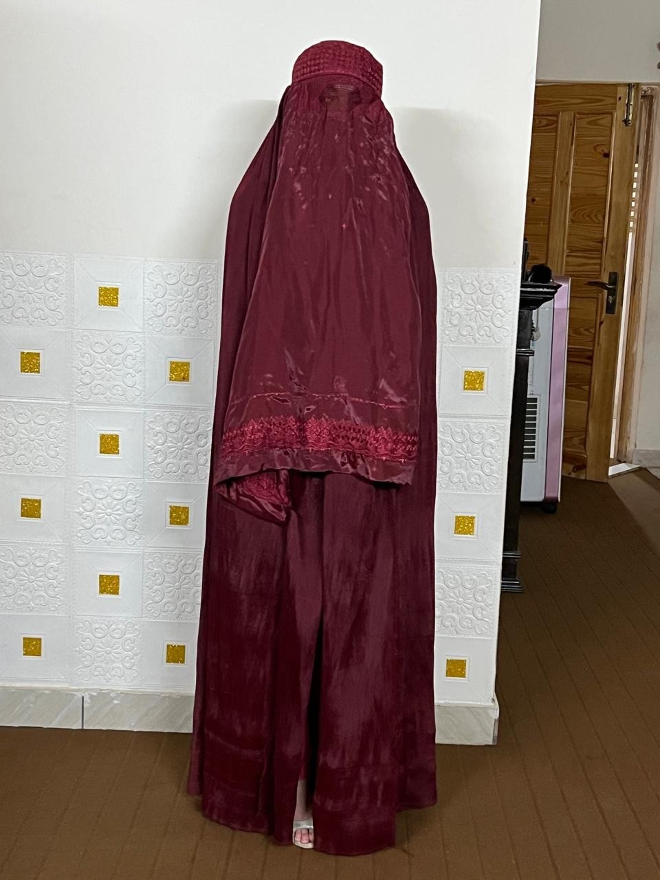 Afghan Women’s Burgandy Jilbab Islamic Prayer Abaya Modest Burqa One Piece Dress