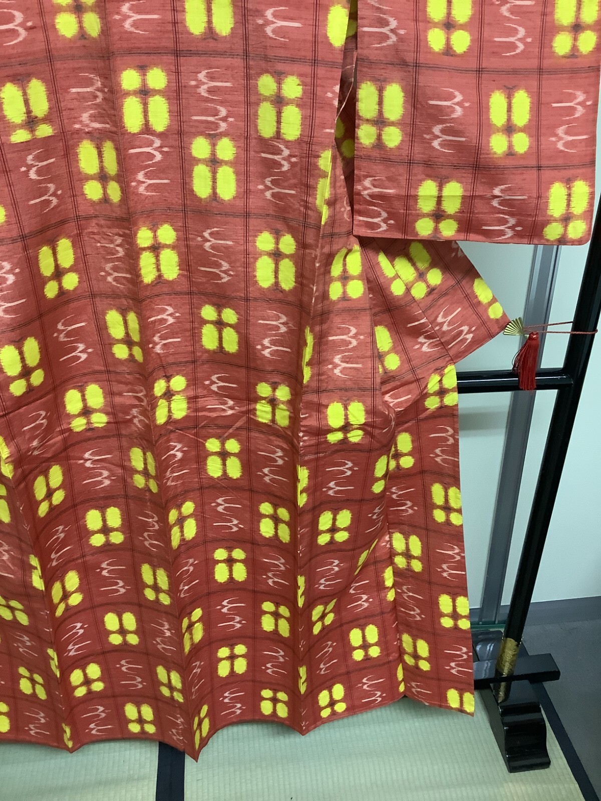 Japanese Vintage Kimono Pure Silk red Tumugi Expensive Dirt Height 62.99in