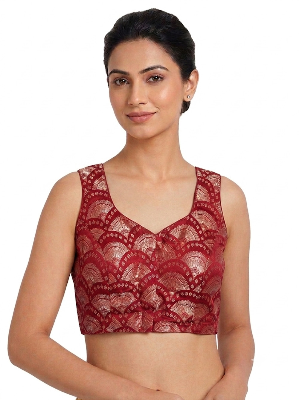 Maroon Red Banarasi Readymade Choli Blouse Crop Top For Saree And Lehenga