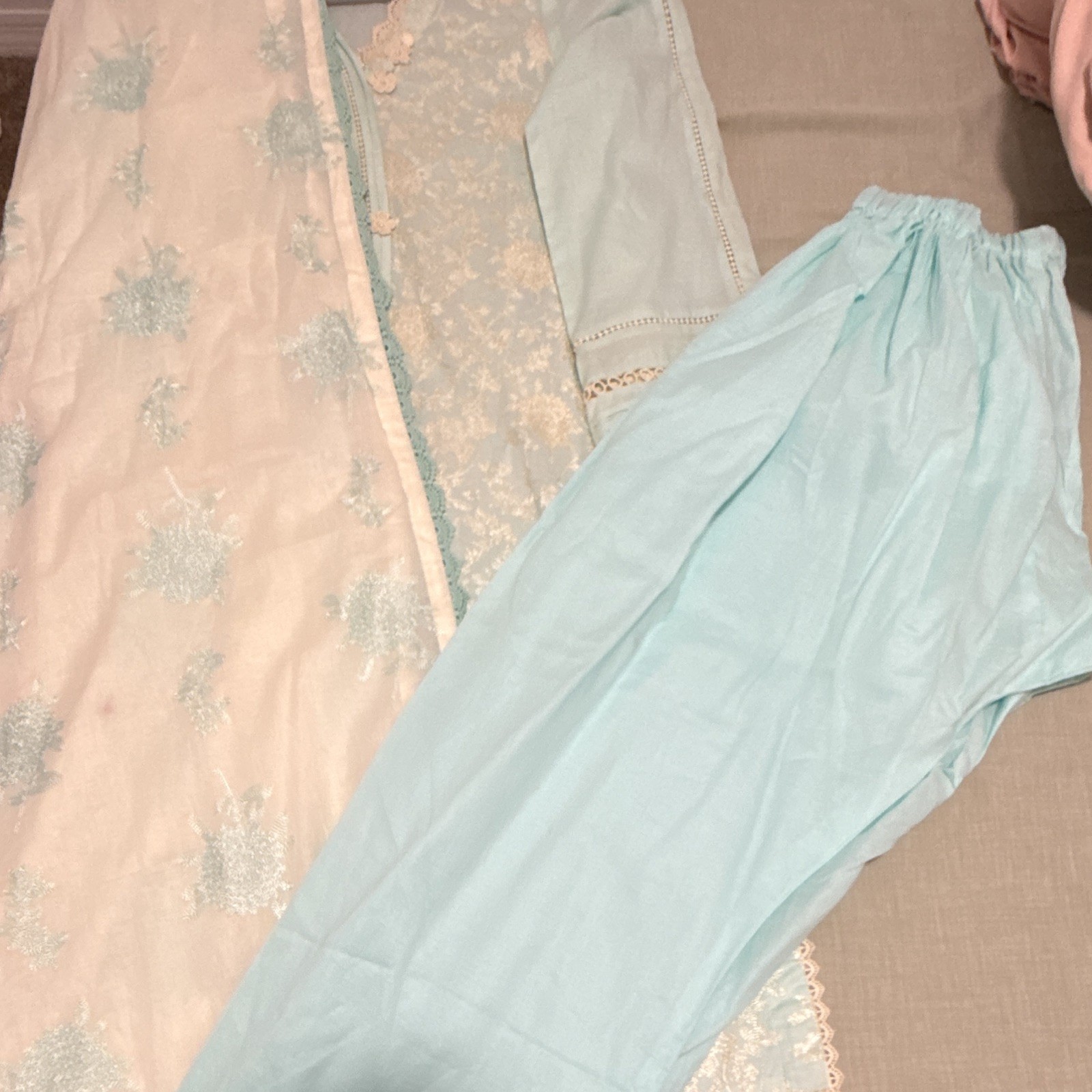 Ideas pret Pakistani Women’s Blue Embroidered 3PC lawn Lace Suit Size small