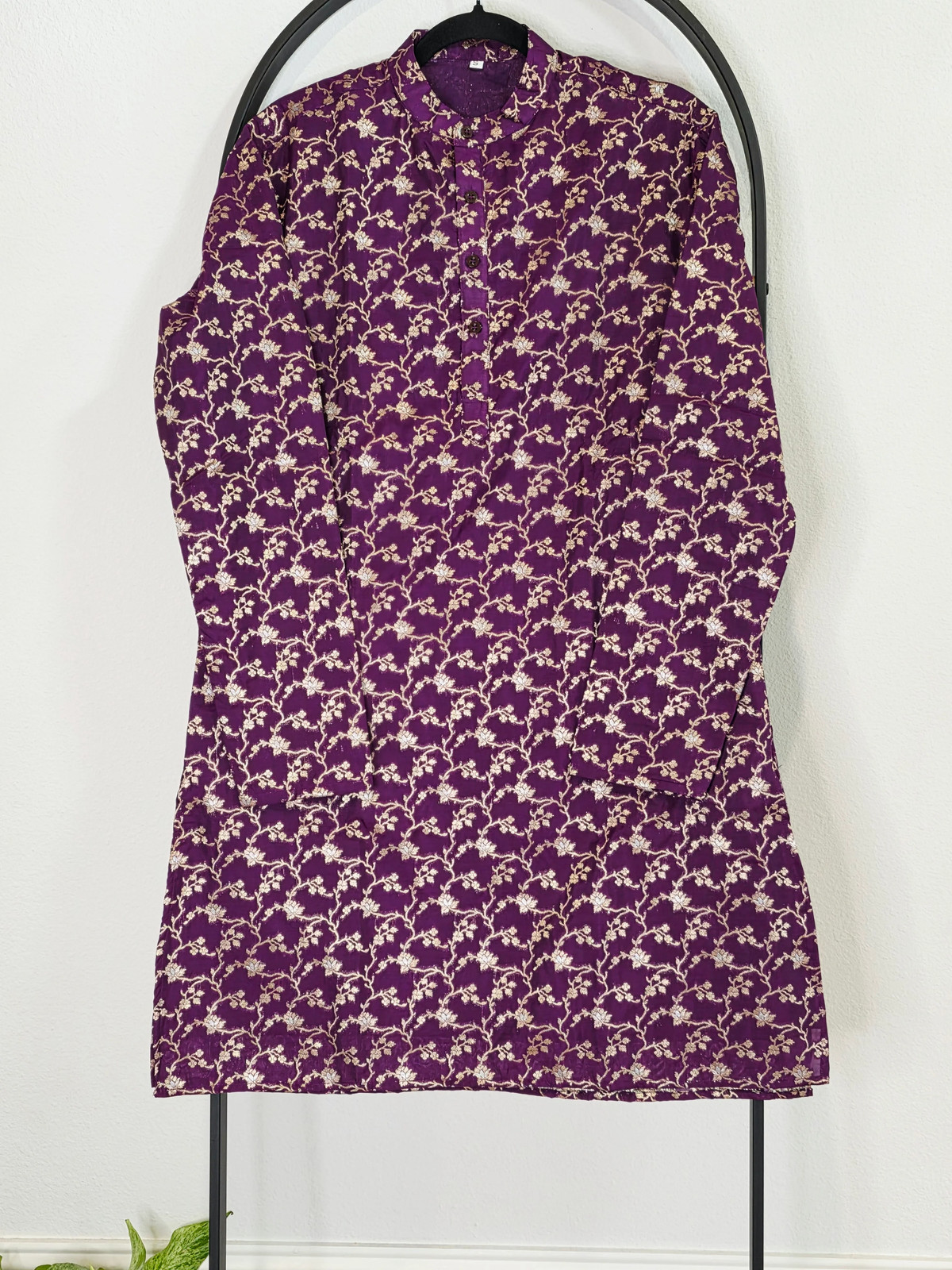 Royal Plum Purple Banarasi Kurta Men Small Floral Wedding Ethnic Wear