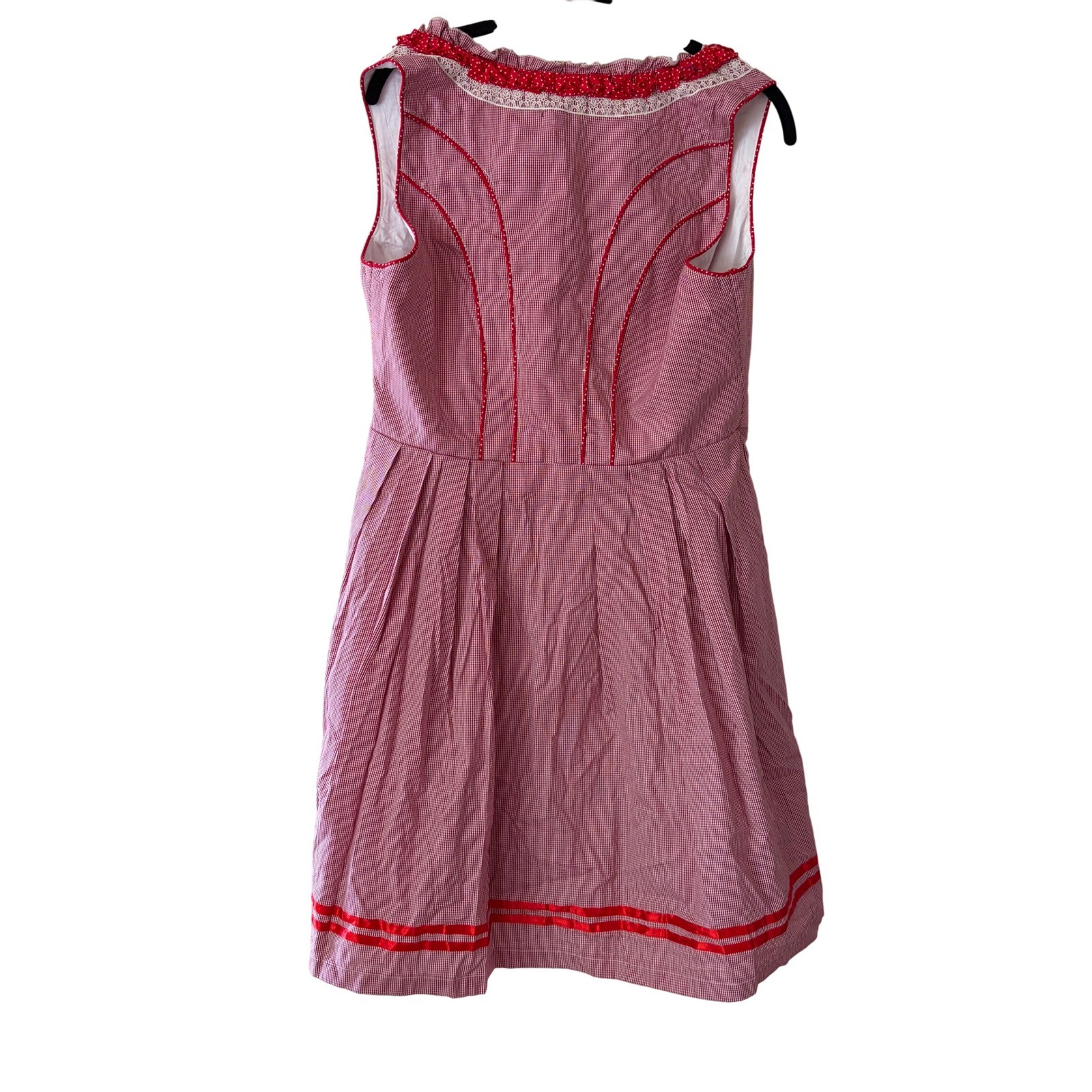 GloryStar Bavarian Red Gingham Dirndl Dress Lace Heart Buttons Oktoberfest Large