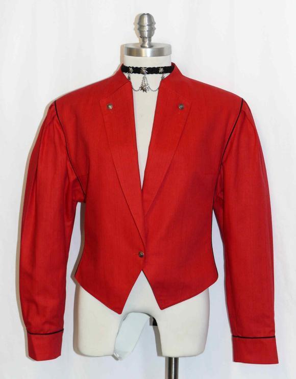 RED COTTON LINEN German JACKET Dirndl Suit Coat Women Christmas Blazer B38″ 8 S