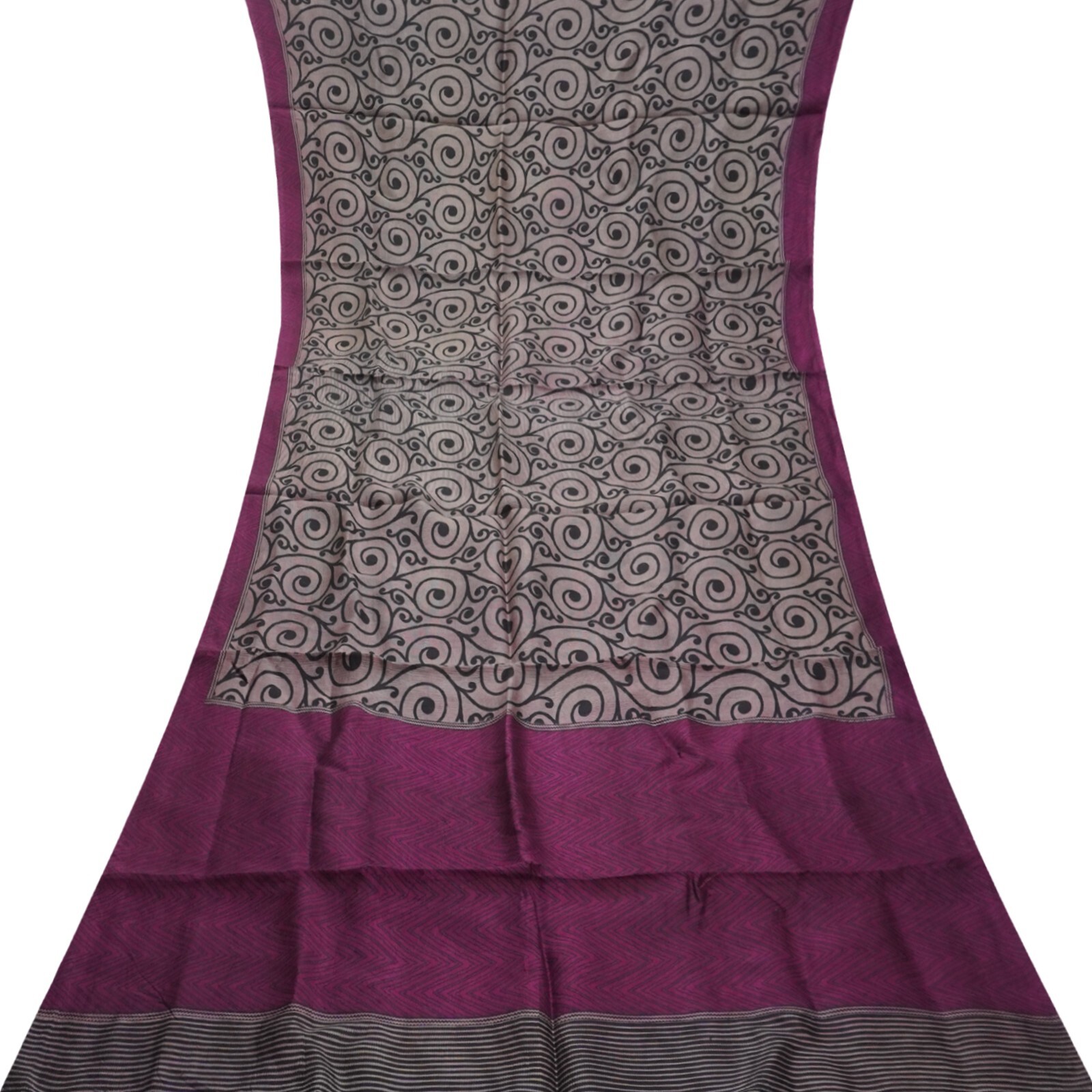 Vintage Purple Sarees 100% Pure Silk Printed Indian Sari 5YD Decor Craft Fabric