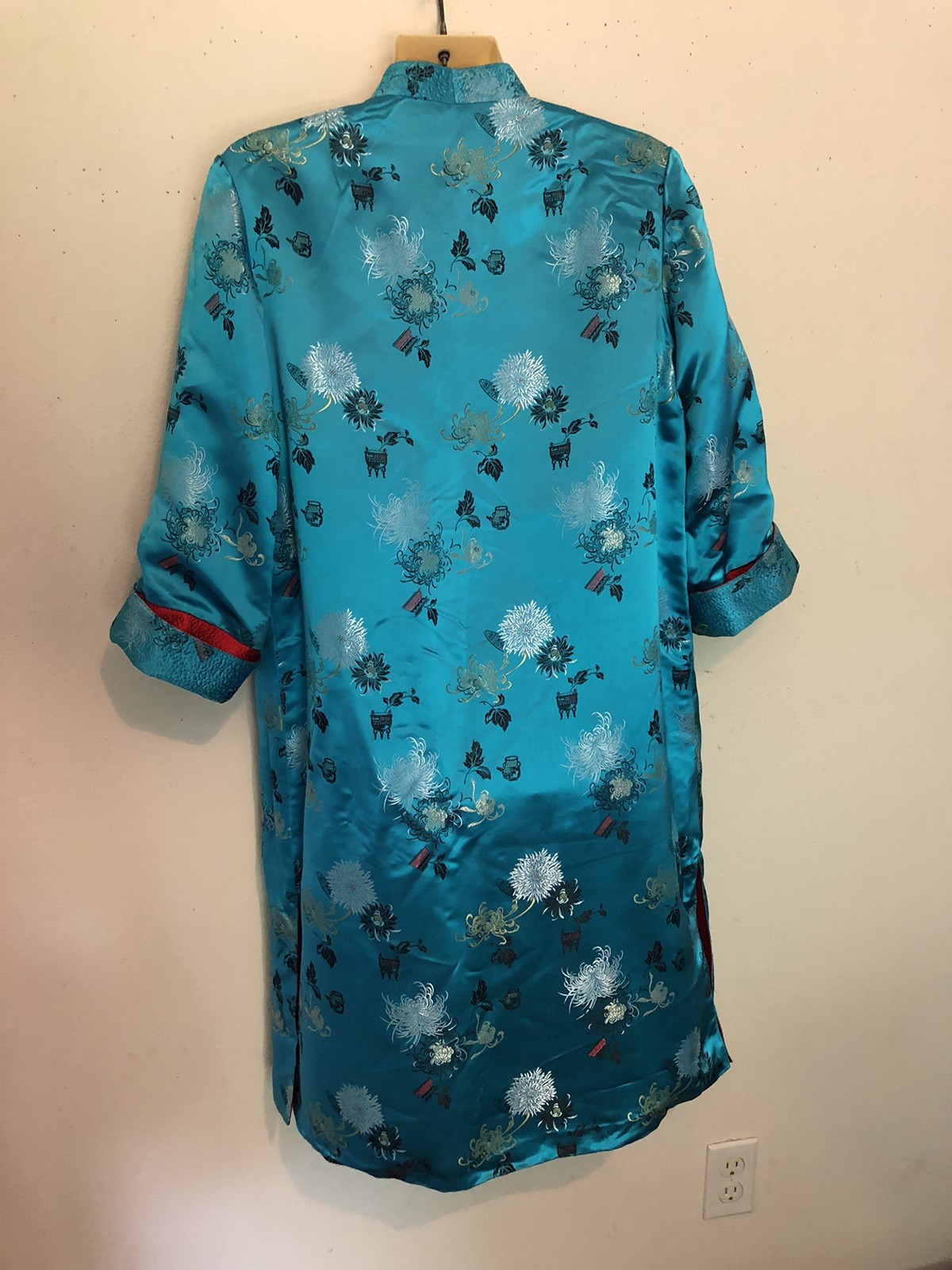 Vtg Peony Brand Chinese Kimono Size 38 Women’s S-M Reversible Blue Or Red FLAWED