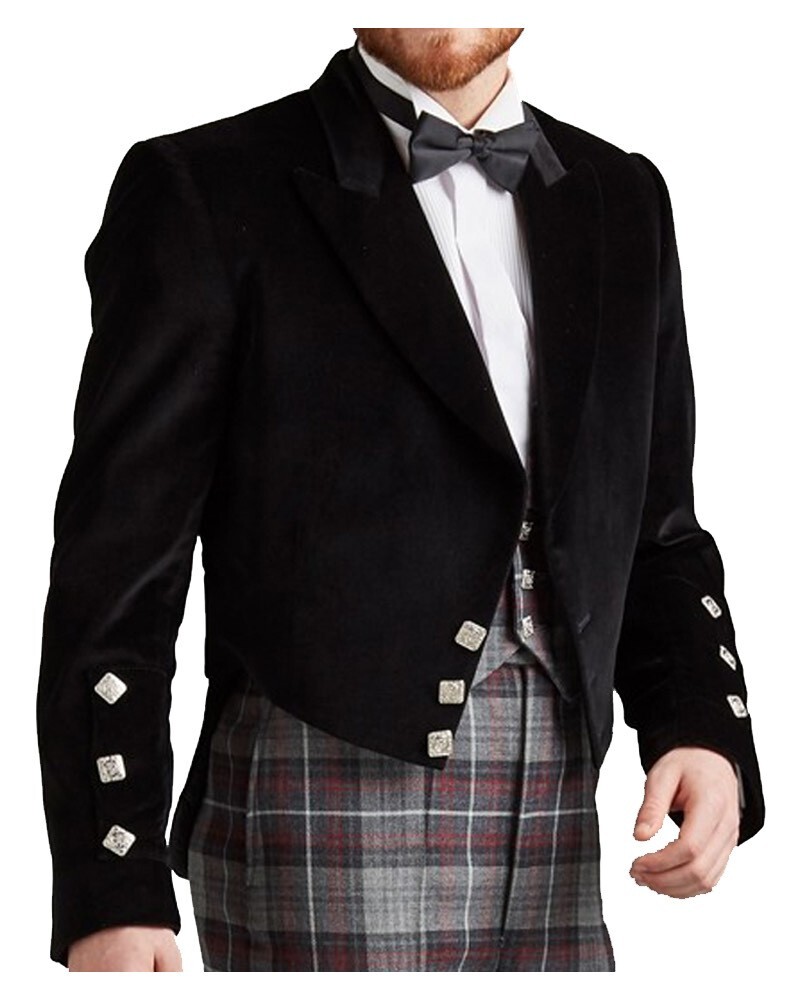 Men’s Scottish Black Velvet Prince Charlie Jacket 3 Button Jacket