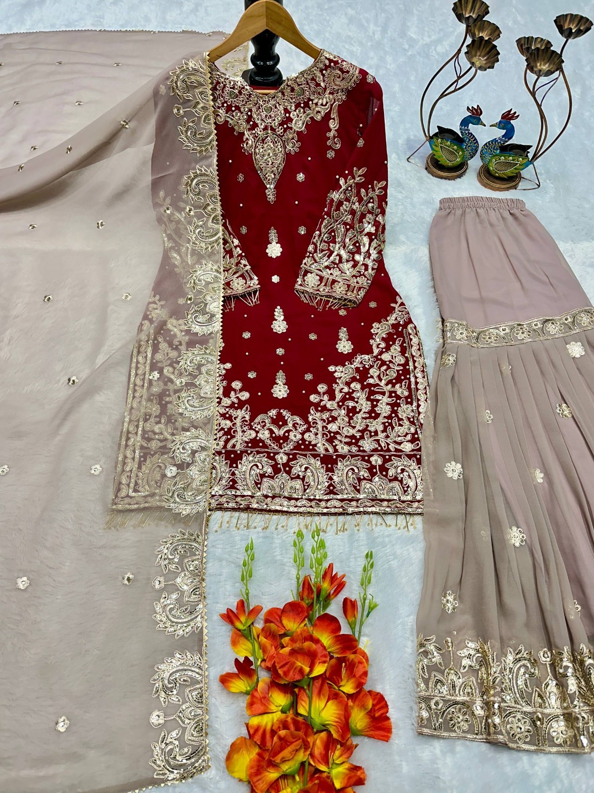 Launching New Heavy Faux Georgette Kurta Palazzo With Dupatta For Women