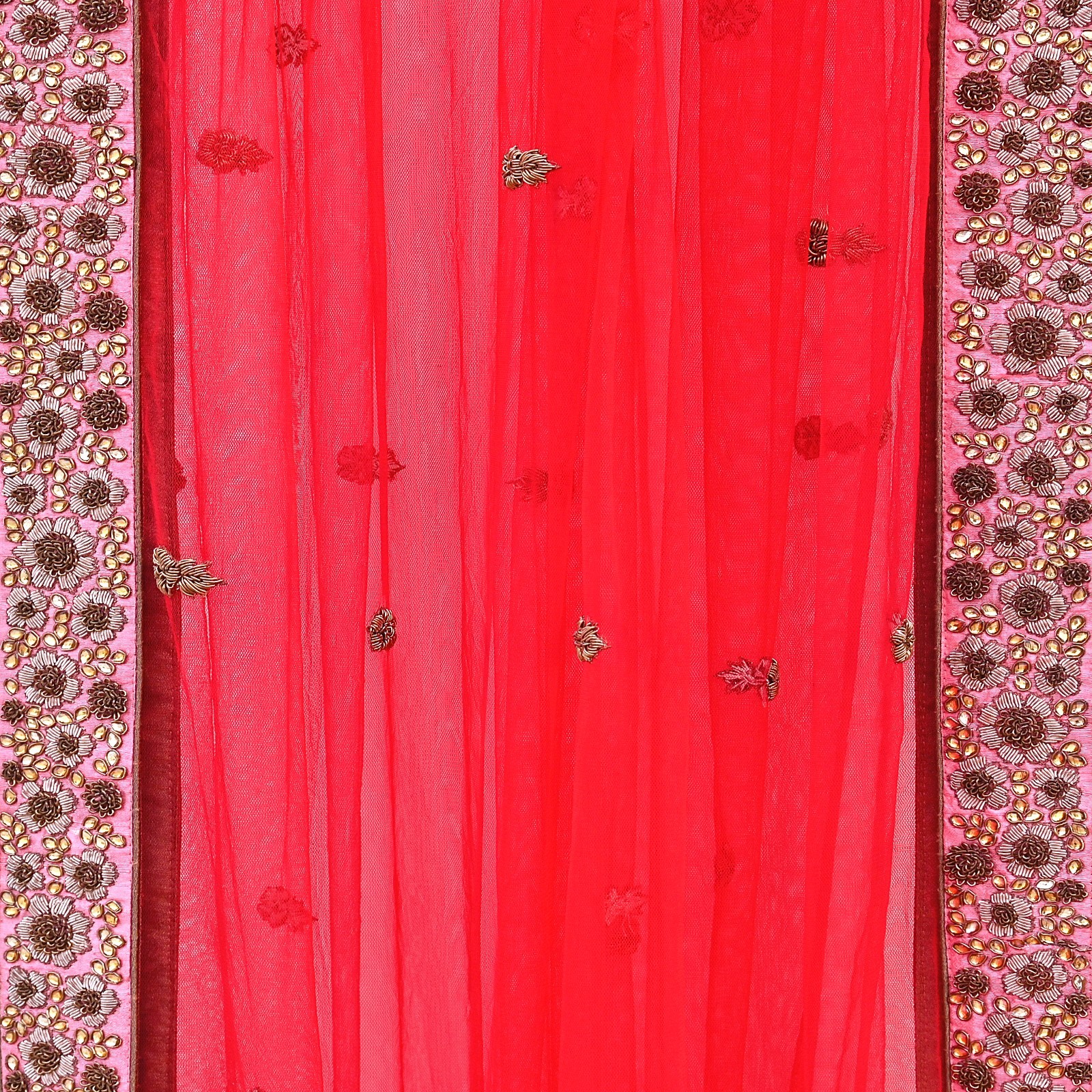 Indian Heavy Pink Red Raw Silk & Net Hand Embroidered Designer Lehenga 3pcs Set