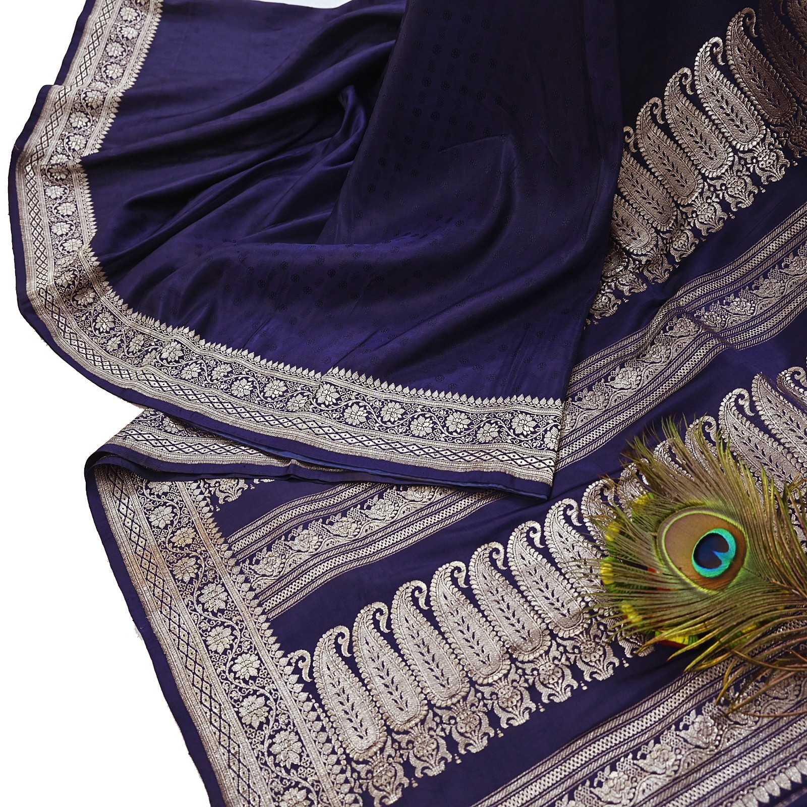 Vintage Banarasi Saree Pure Satin Silk Woven Brocade Zari Fabric Blue Heavy 5yd