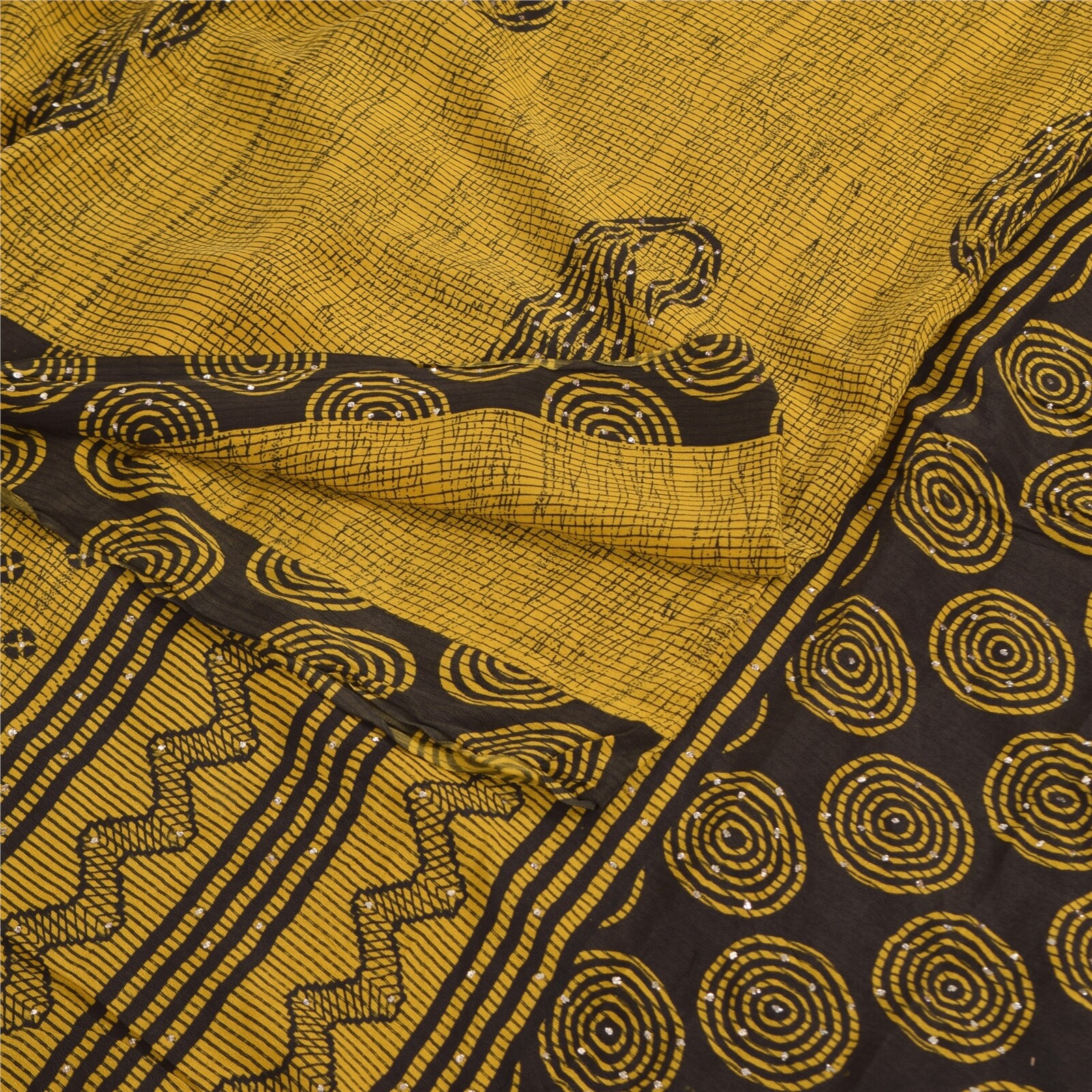 Sanskriti Vintage Sarees Shades Of Green Sequinspure Crepe Print Sari 5Yd Fabric