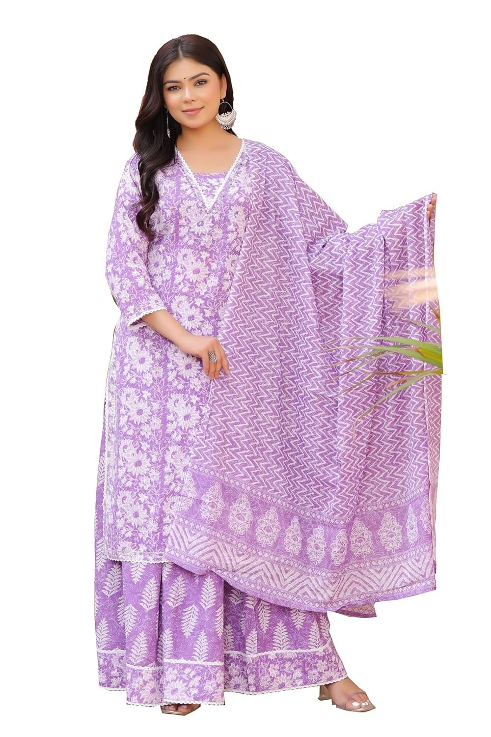 Women’s Printed Calf Length Straight Kurta & Skirt With Dupatta Set