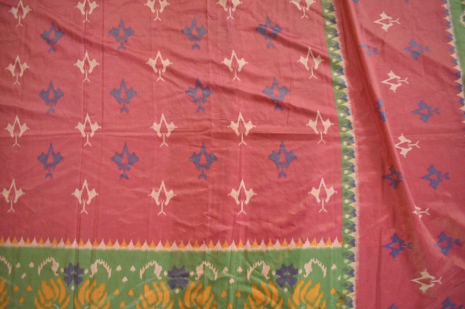 FNC Vintage Pink Sambalpuri Ikat Sarees Handwoven Art Silk Sari Fabric Antique