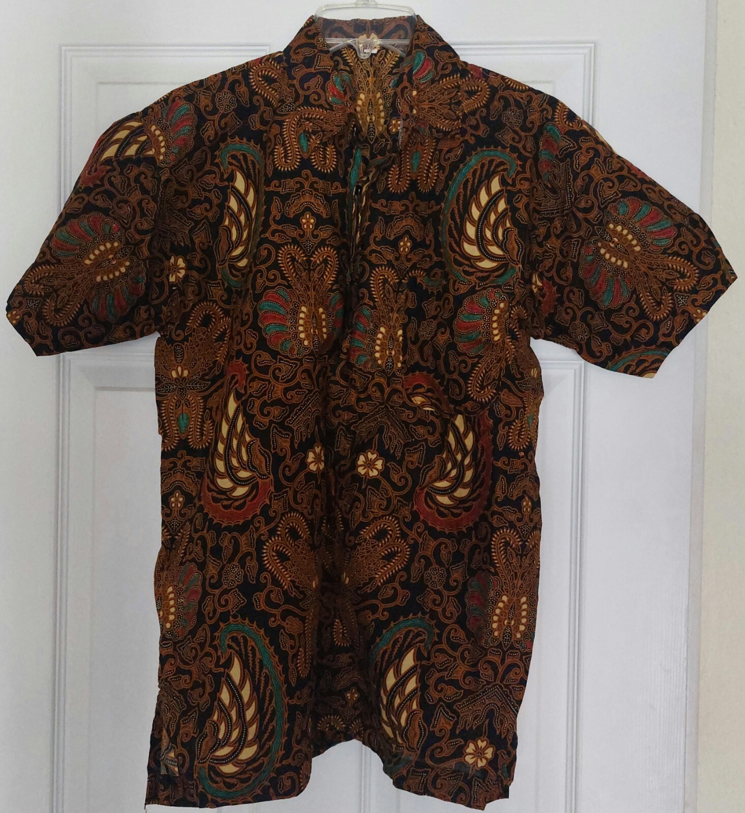 Pakistani/India Shirt Black, Mustard, Green Collared Paisley Floral Design