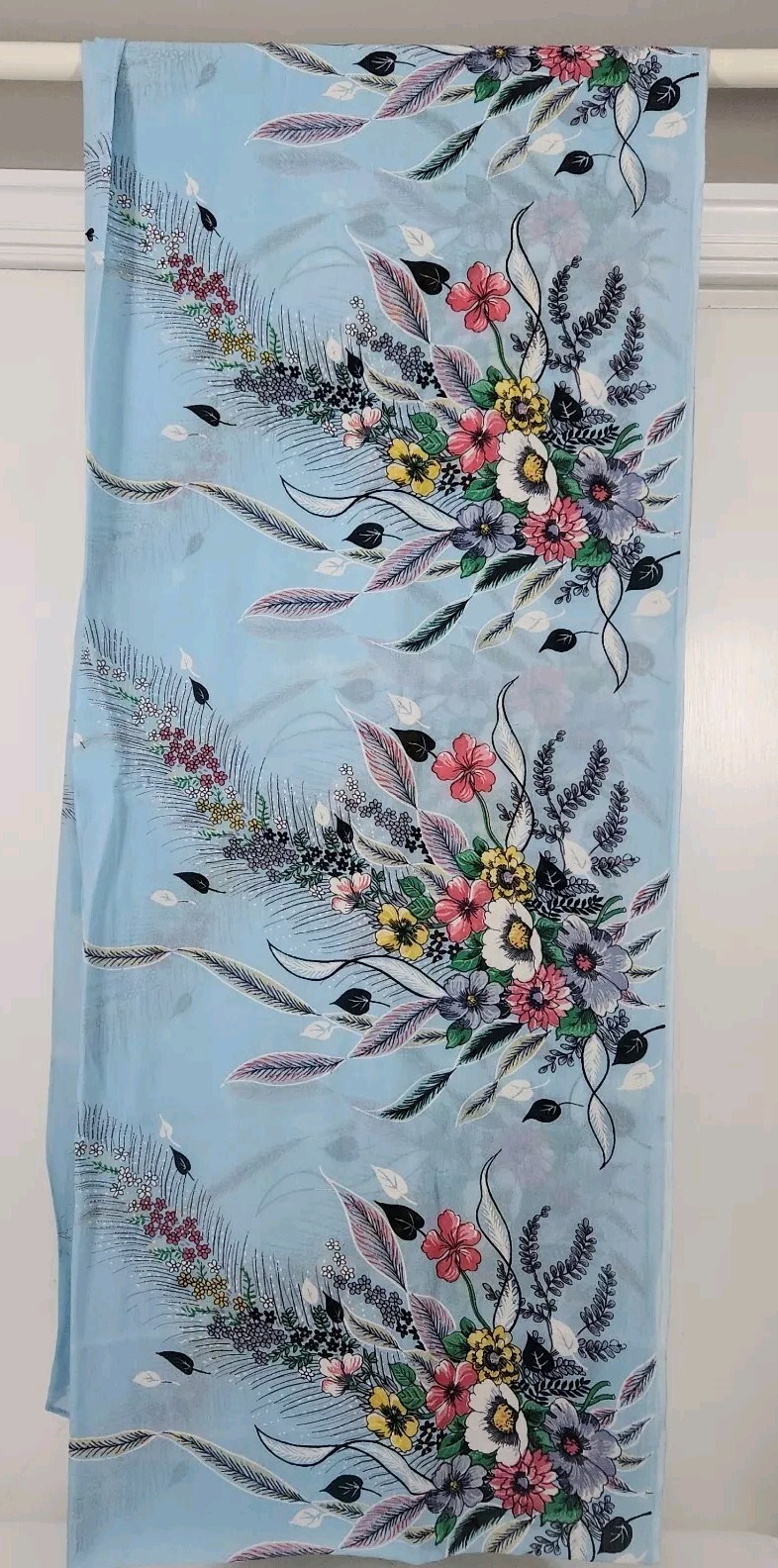 Vintage 1960s Chiffon Silk Blue White Multicolor Floral Bouquet Women’s Saree