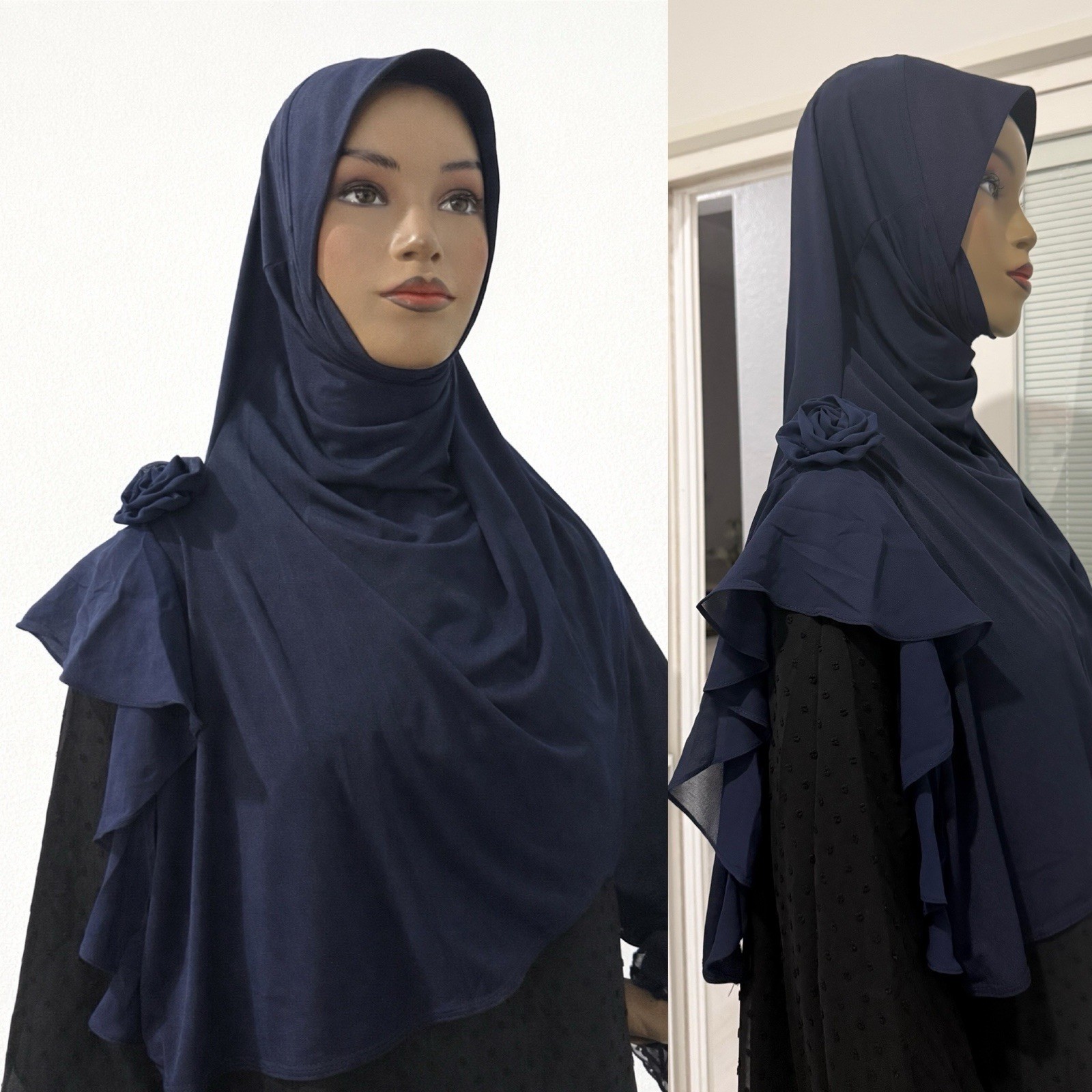 3D Rosette Grace jersey Instant Hijab chiffon shoulder free size