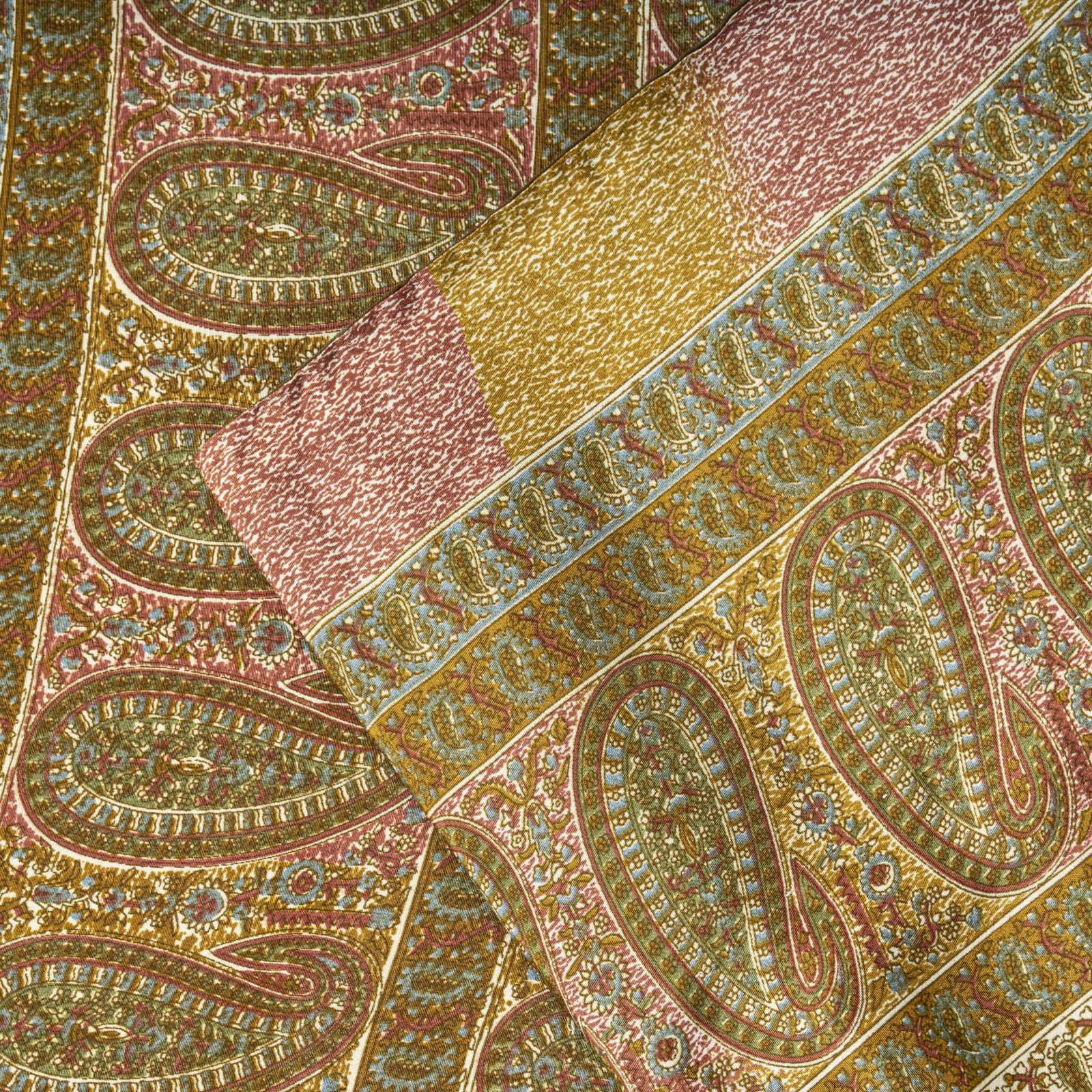 Sanskriti Vintage Cream Soft Moss Crepe Saree Kalamkari Print Sari 5.5Yd Fabric