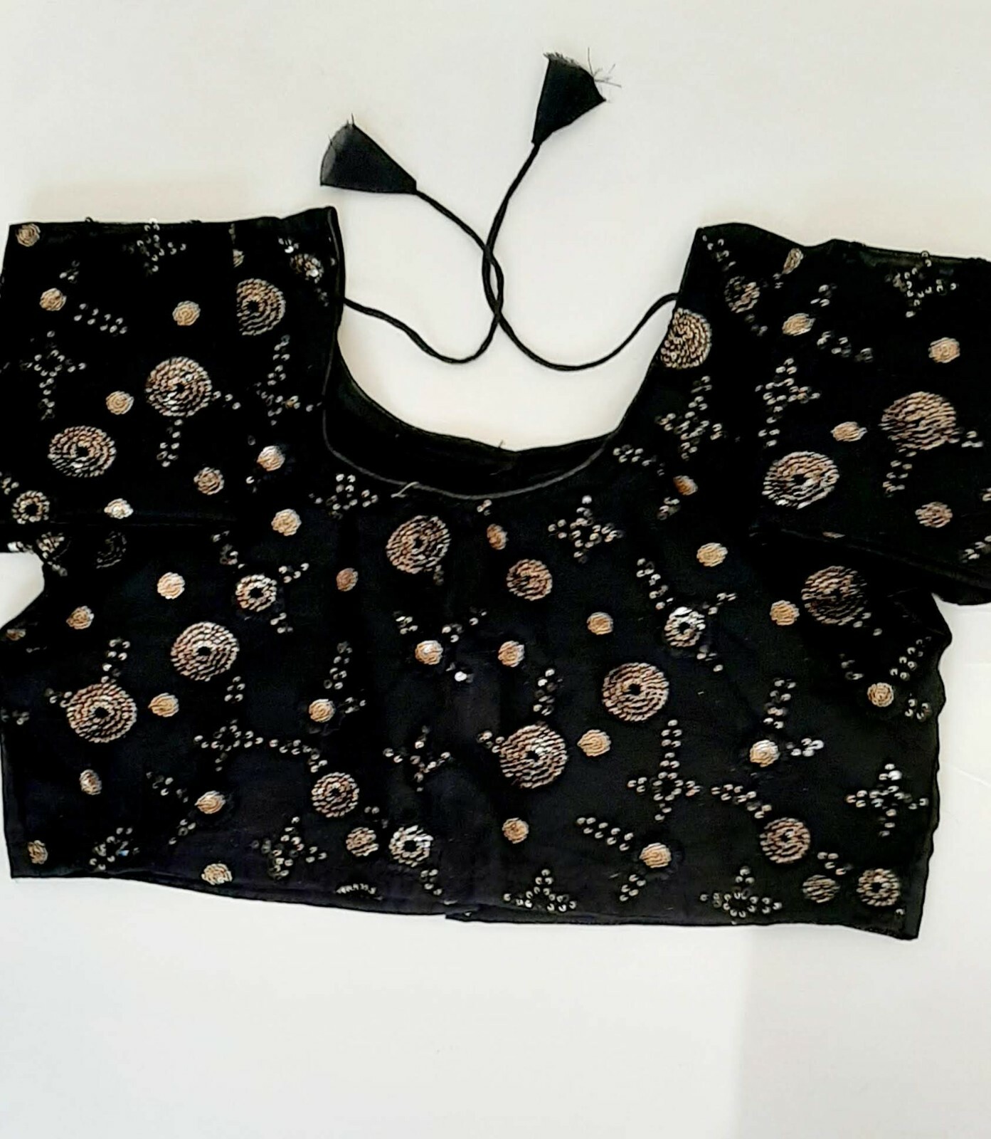 New Black Sequin Ready Made Stitches Brocade Saree Blouse Ready to Wear.