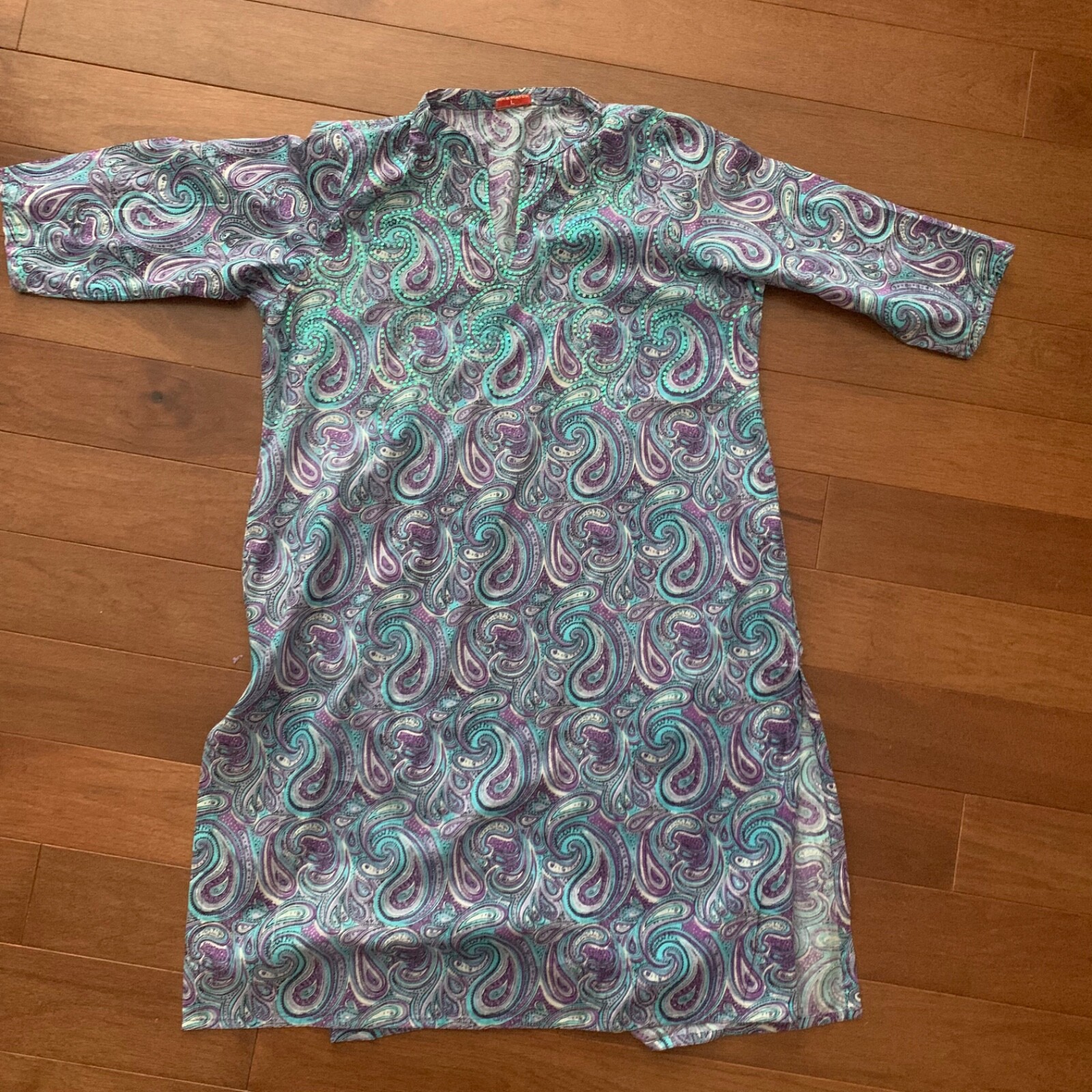 Cotton turquoise blue, purple paisley Misses Large Tunic Kurta. bling. Chest: 42