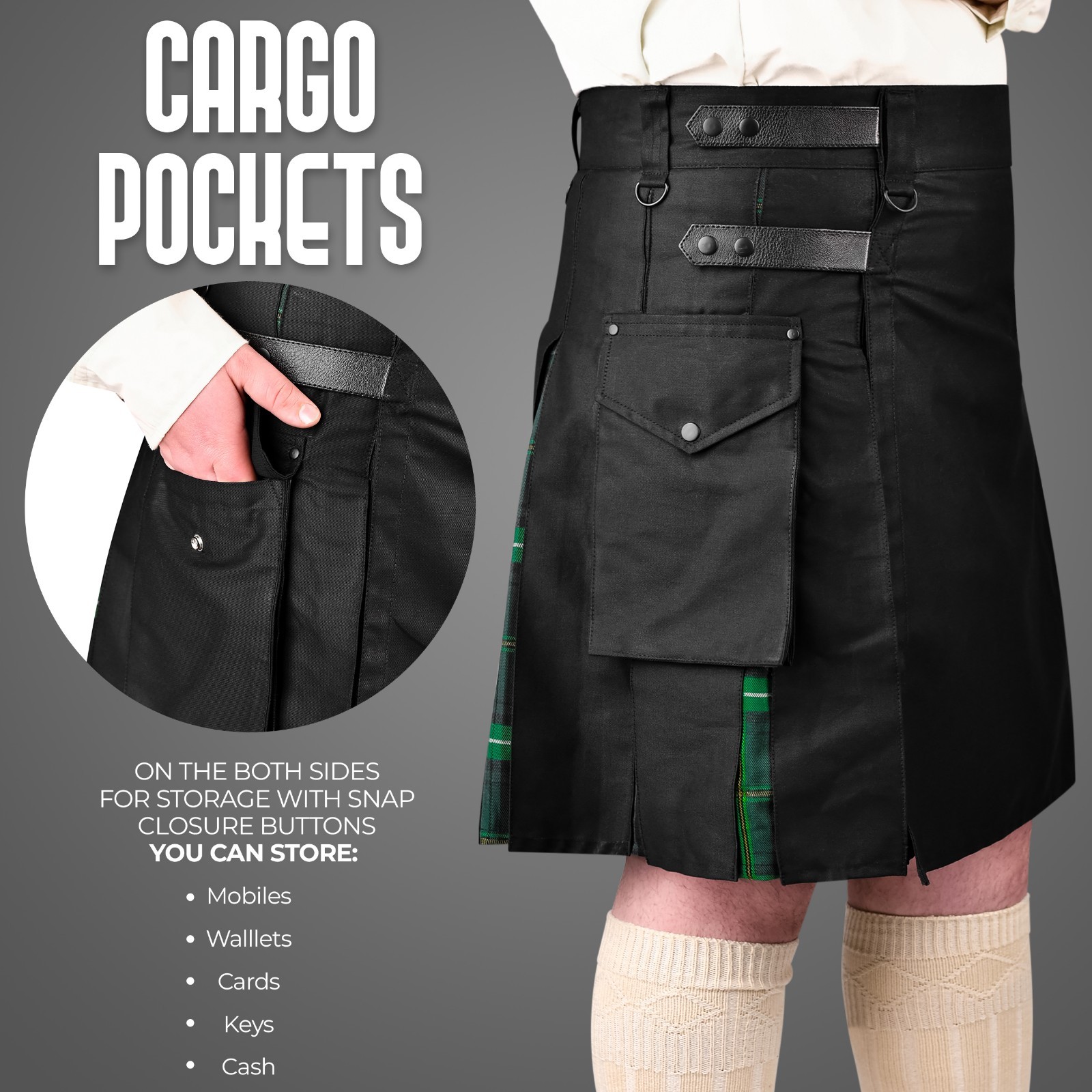 Hybrid Utility Kilts for Men Scottish Traditional Kilt with Flashes (Celtic)