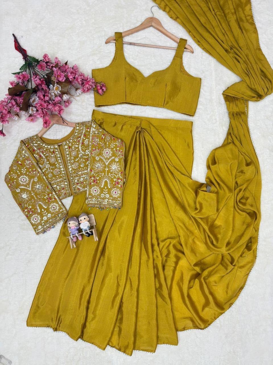 Mustard Yellow Jacket Style Embroidered Palazzo Set Indian Wedding Party Outfit