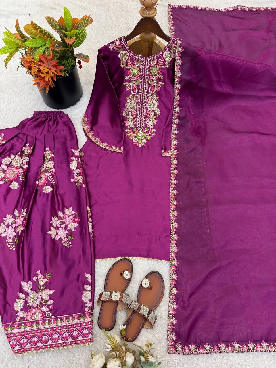 Party Wear Farshi French Crepe Salwar Kameez With Dupatta For Women