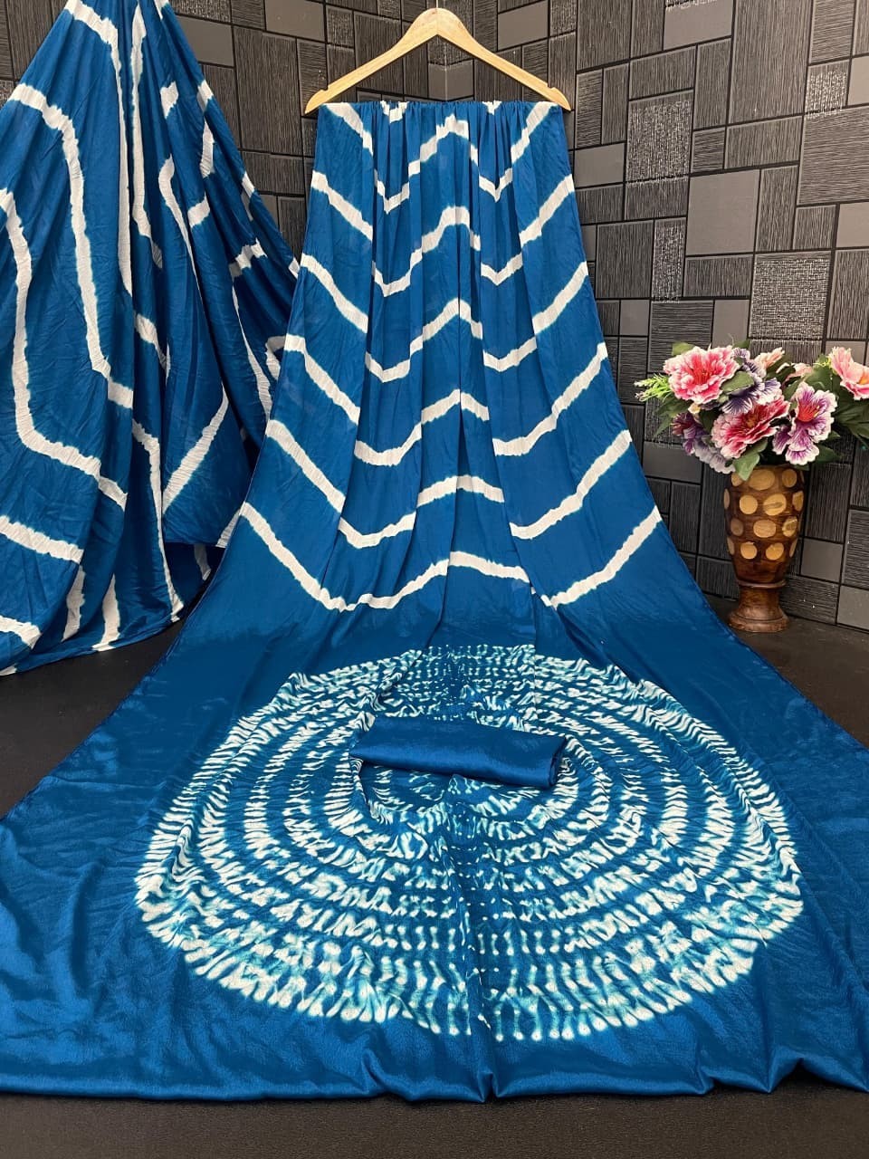 Handmade Shibori Leheriya Saree Pure Chinoon Sari Traditional Ethnic Wear