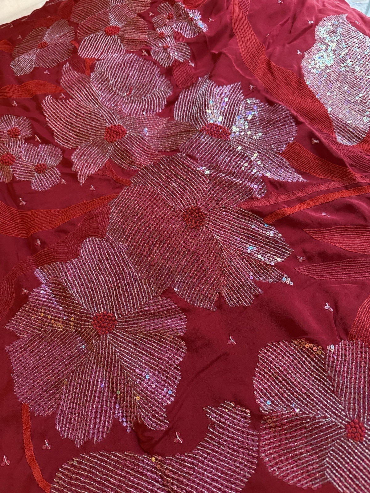 Red Silver silk Floral Sequin Embellished Saree with Blouse for Women Free Size