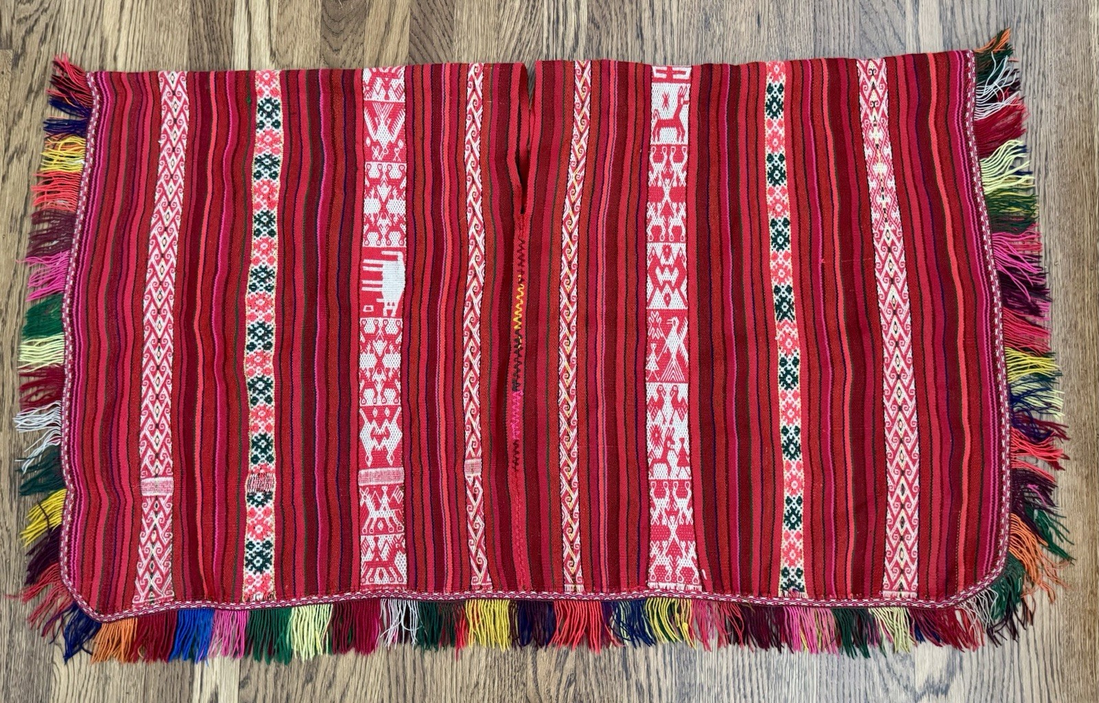 Vintage Andean Aguayo Handwoven Backstrap Handspun Alpaca Wool Peru Poncho