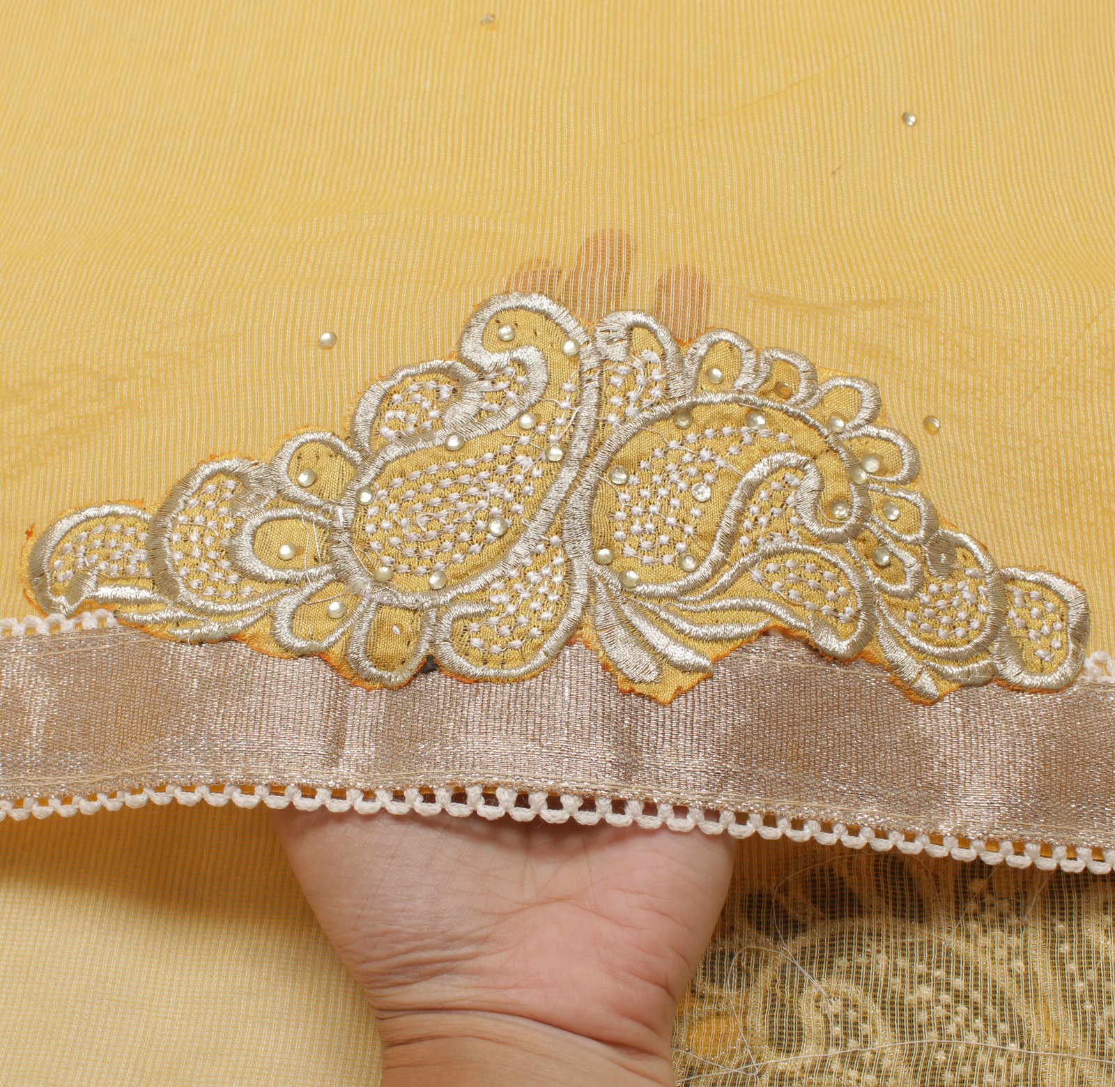 Sushila Vintage Yellow Indian Saree Blend Cotton Sari Craft Decor 5 Yard Fabric