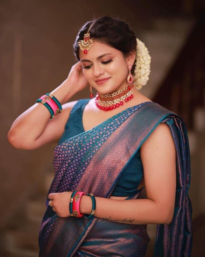 TRADITIONAL PARTY WEAR SOFT SILK INDIAN WEDDING WEAR KANJEEVARAM SAREE SARI