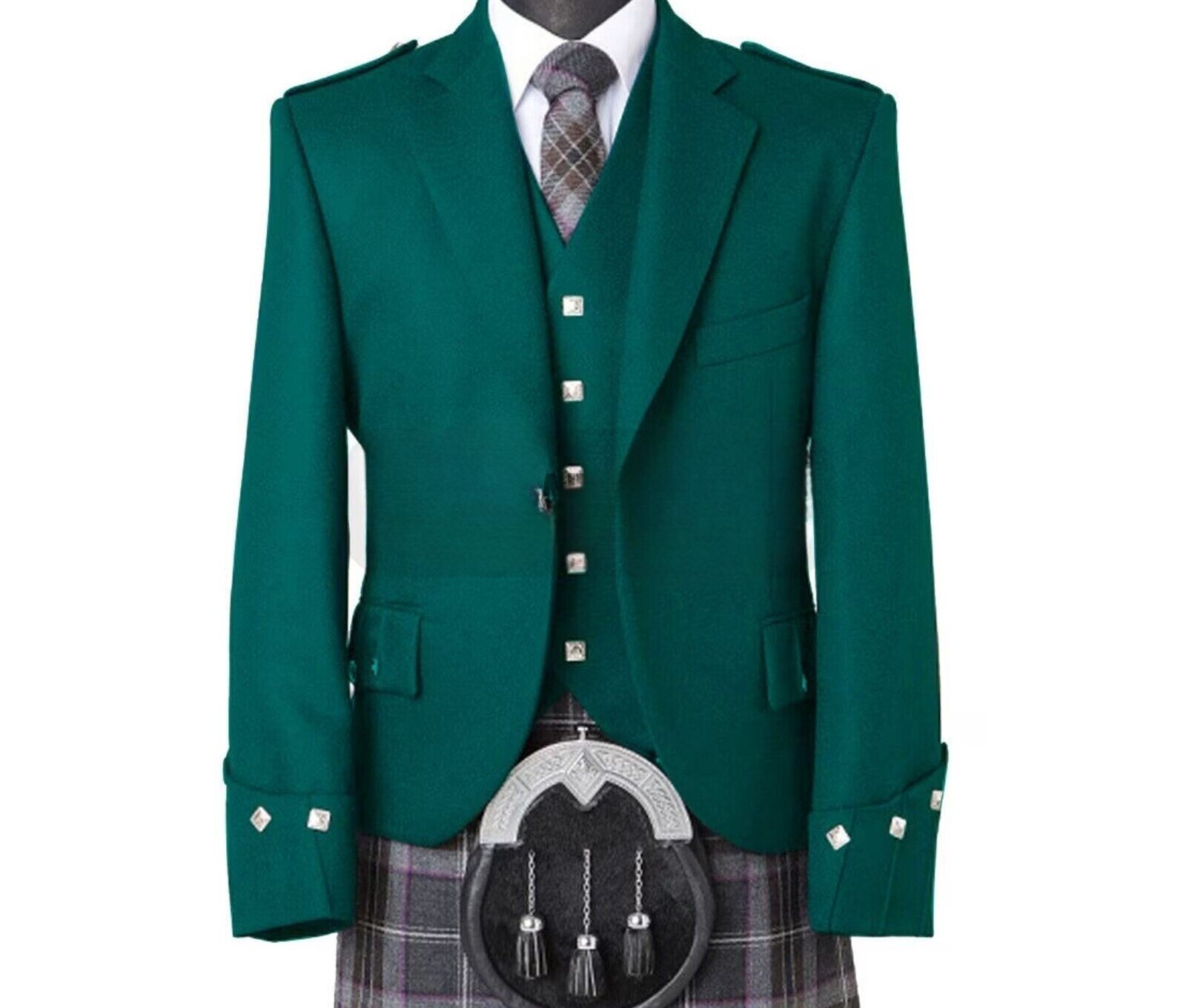 Men’s Scottish Serge Wool Argyle Kilt Jacket Different Colors With Waistcoat