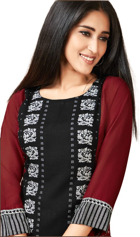 Women’s Party Wear Heavy Printed Kurtis with Printed Palazzos (Maroon/Black)