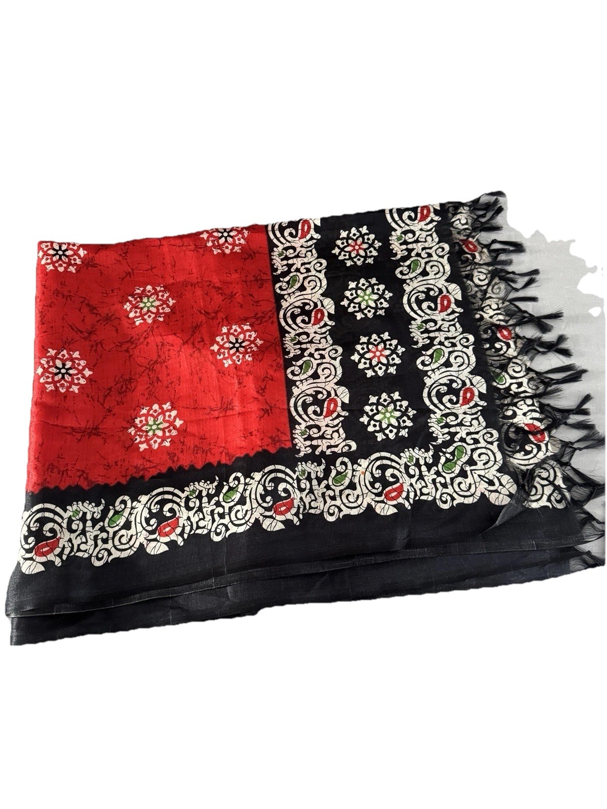 Scarf Floral Art Design Black Red White 80 X 42