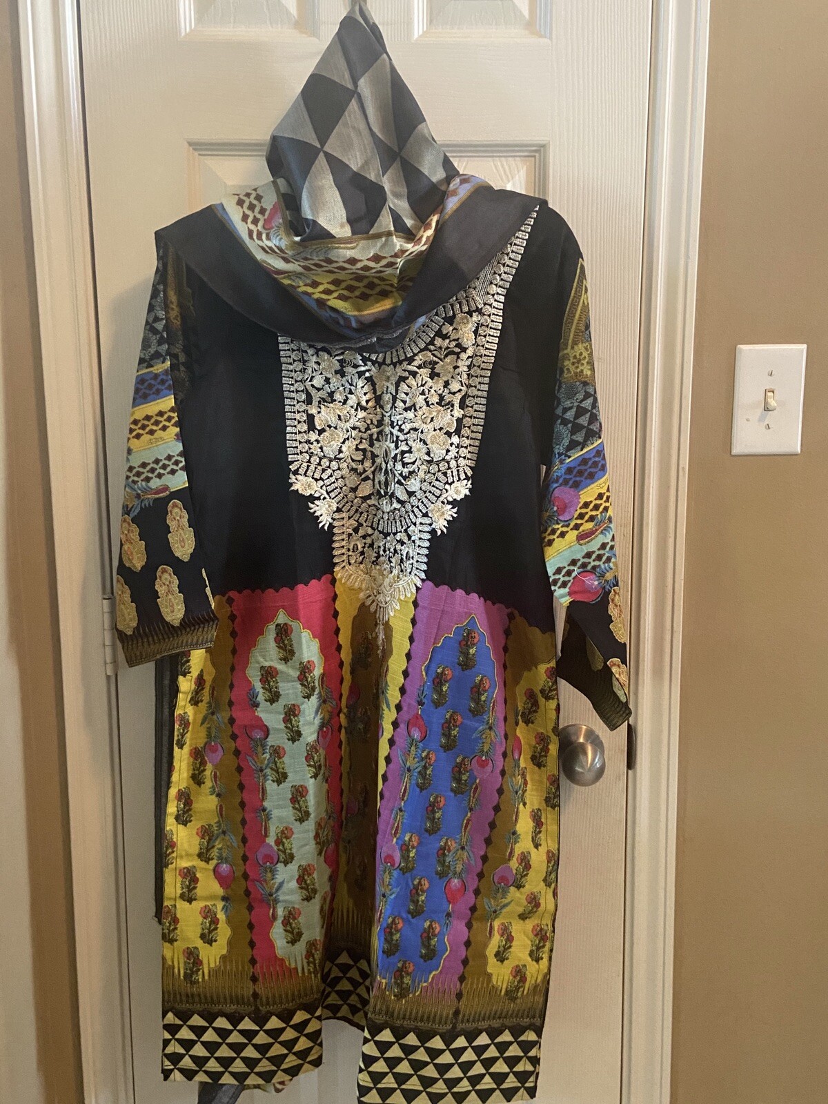 Indian Pakistani Designer Khaddar Embroidered Suit With Shawl