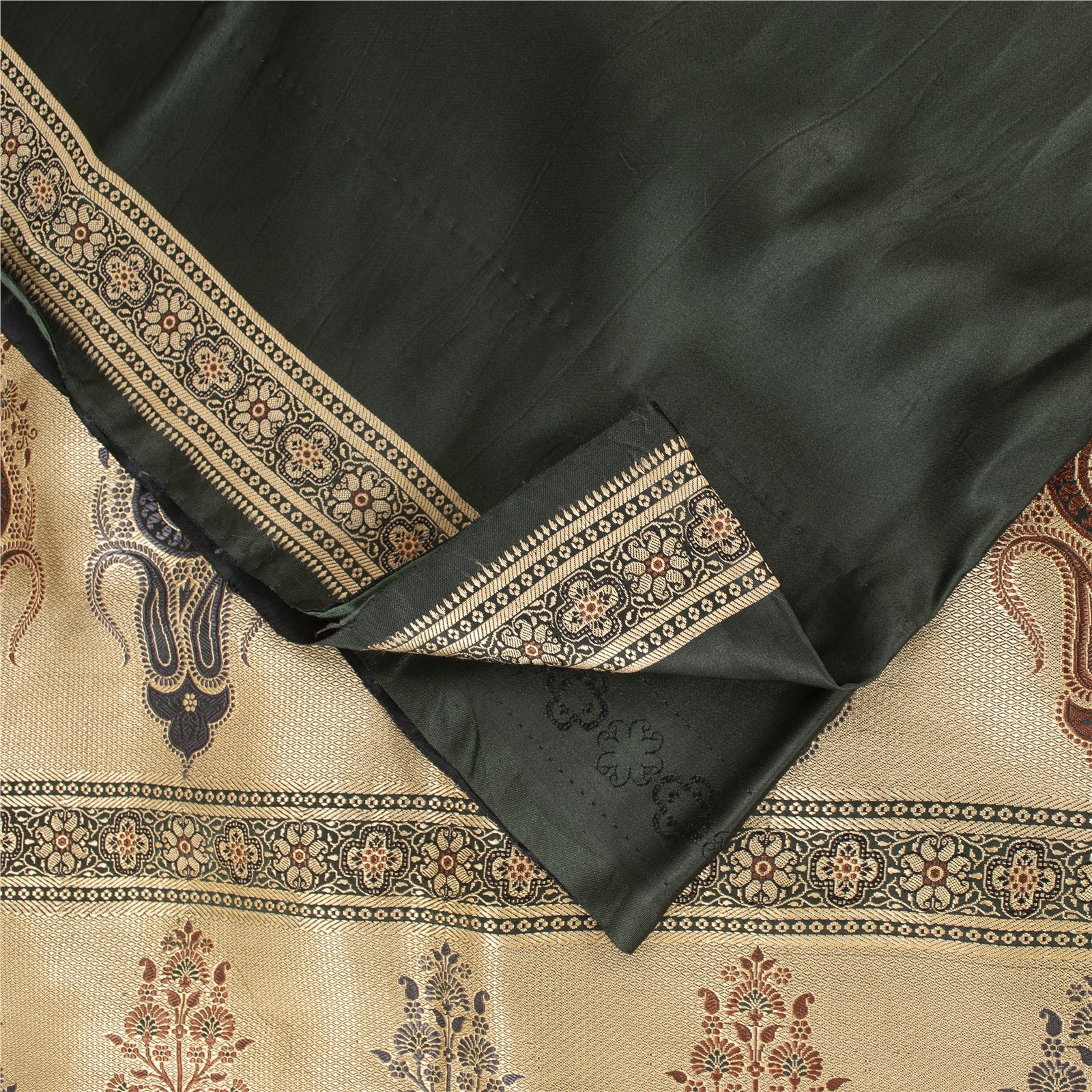Sanskriti Vintage Sarees Black Banarasi Brocade Woven Pure Satin Sari 5+Ydfabric