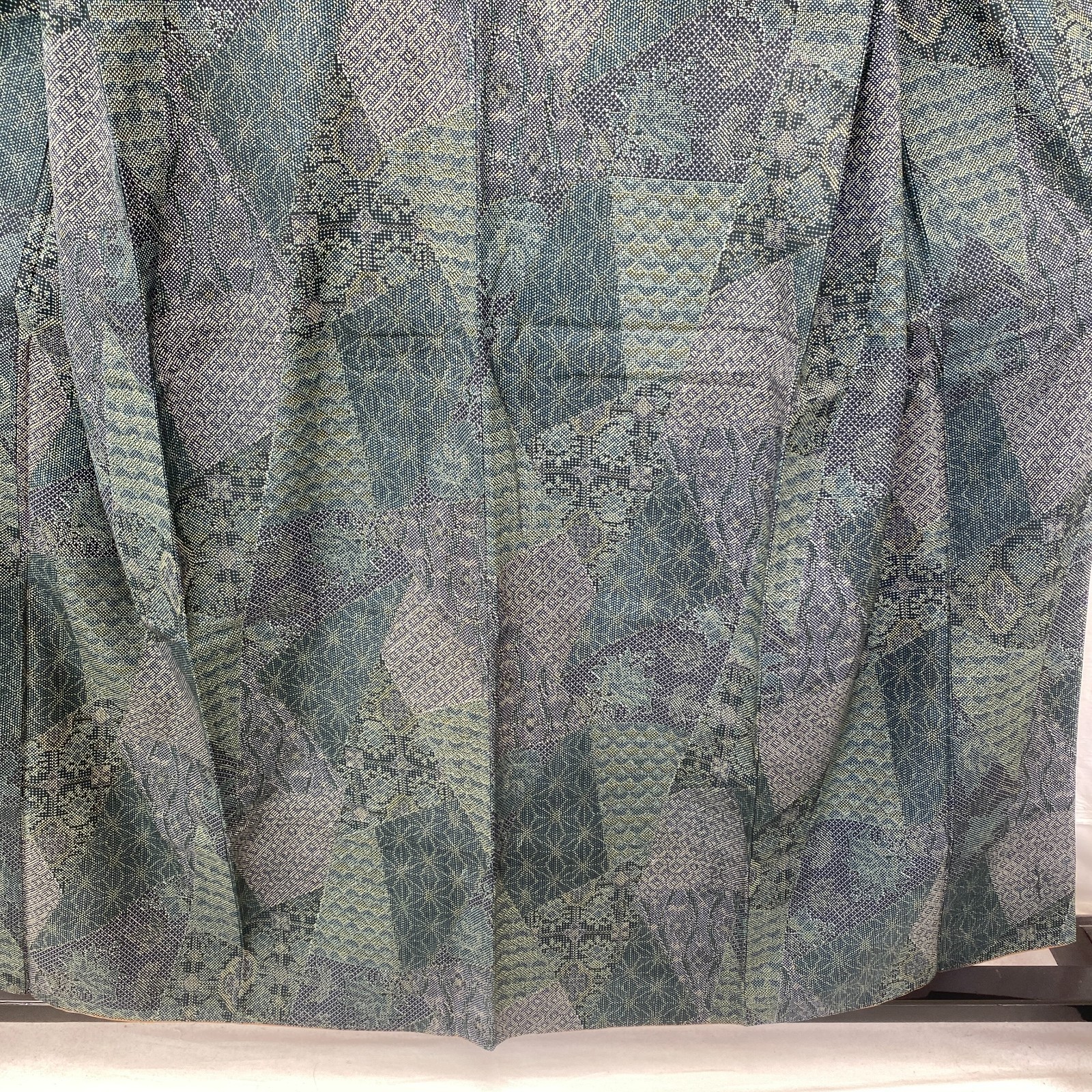 Japanese Vintage Kimono Silk Blue Tumugi Traditional Authentic Length 60 in