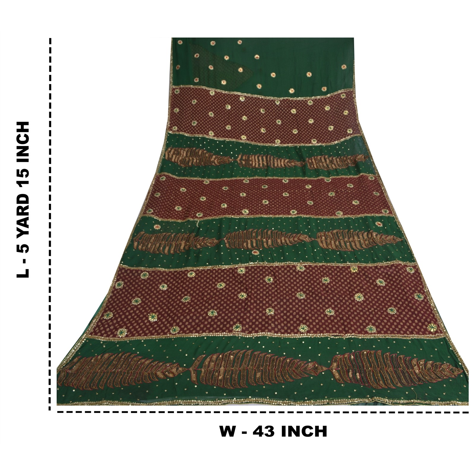 Sanskriti Vintage Green/Brown Sarees Pure Georgette Silk Hand Beaded Fabric Sari