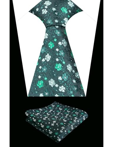 Mens 3.15inches Exquisite Floral Tie with Small Flower Printed D142-dark Green