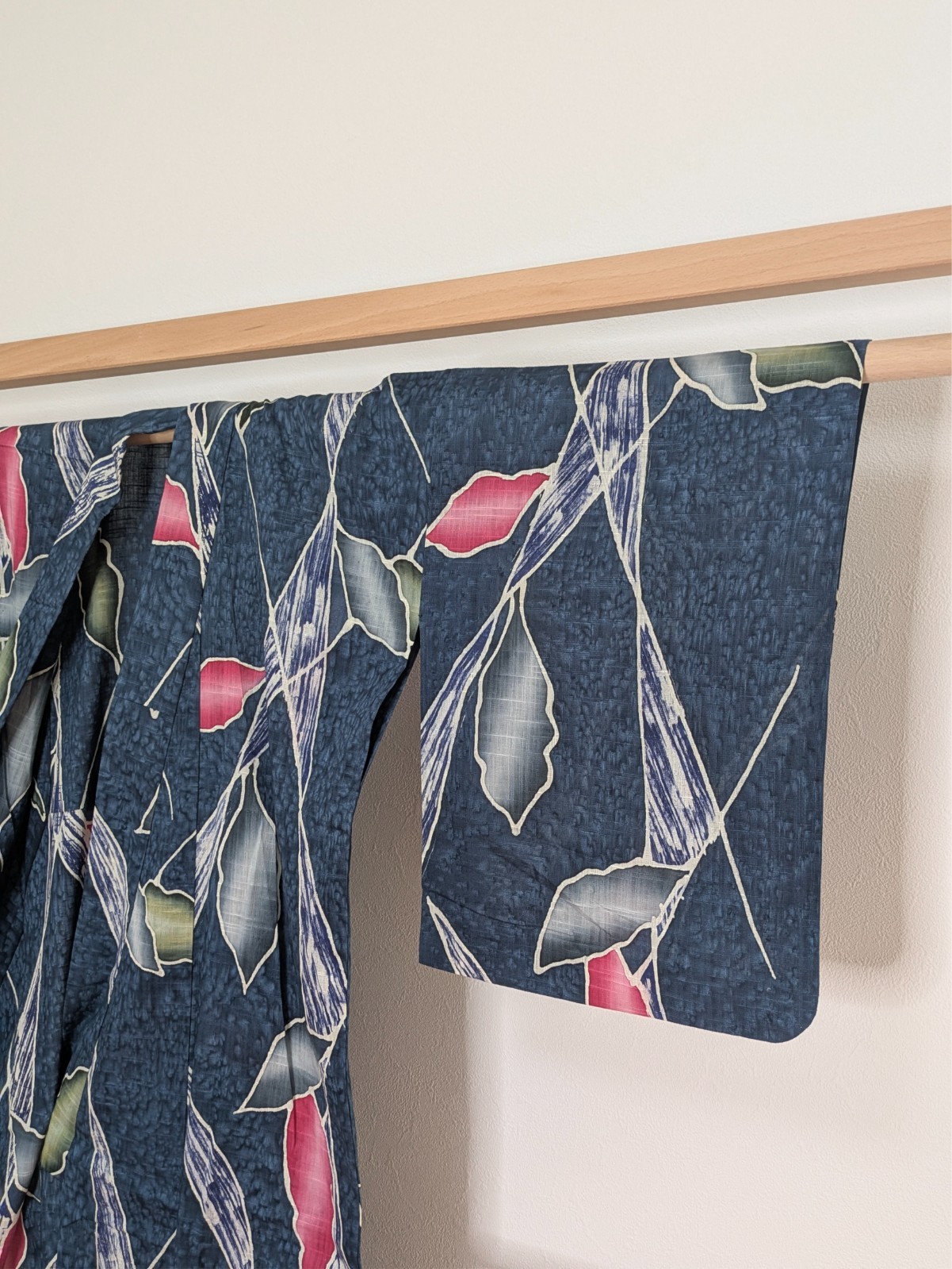Japanese Kimono Cotton Yukata Navy Blue Colored Leaves Junko Koshino Summer Wear