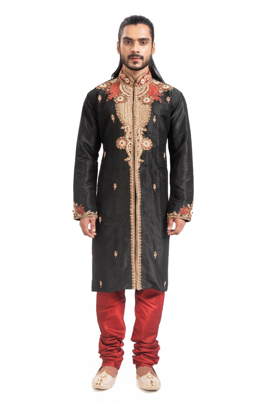 itailorman Indian Ethnic Design Black Kurta Churidar for Men 2pc