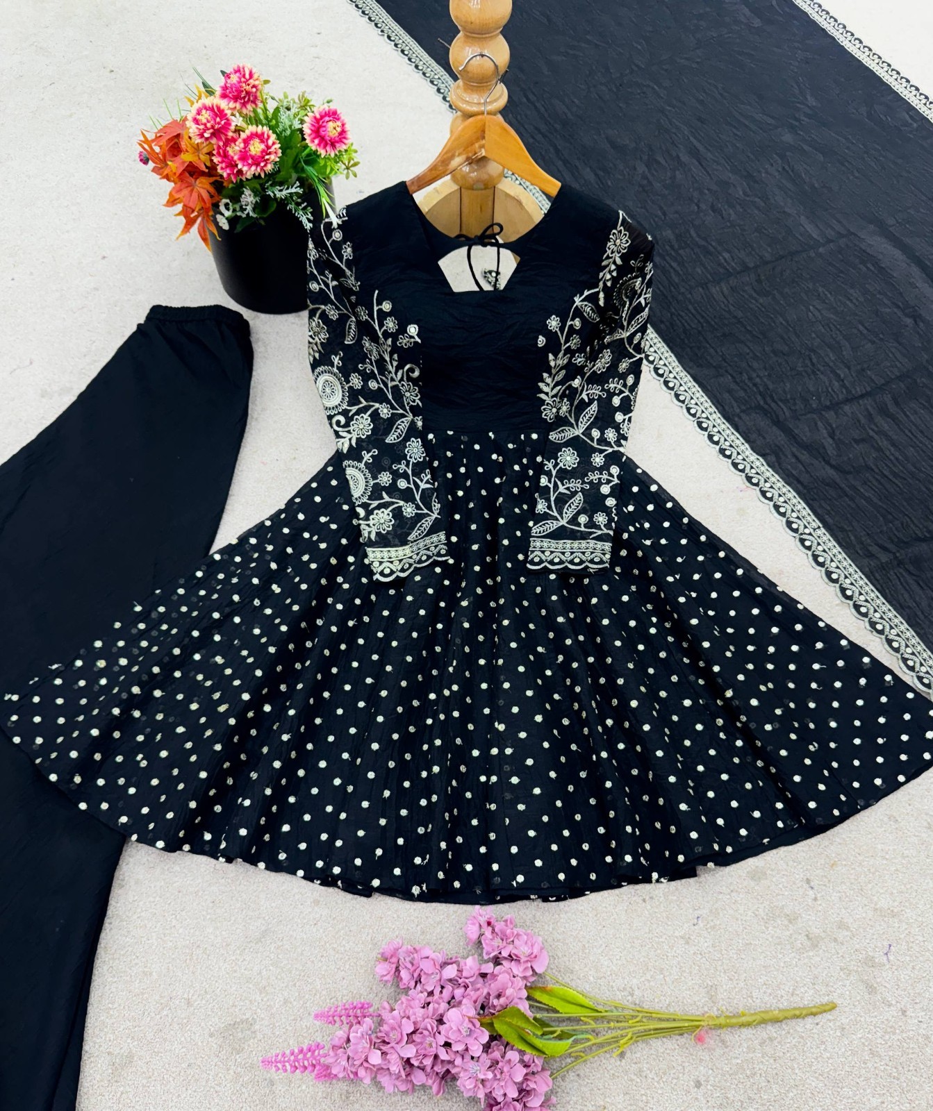 Designer Crunchy Silk Black Palazzo Suit With Dupatta For Indian Party Wear